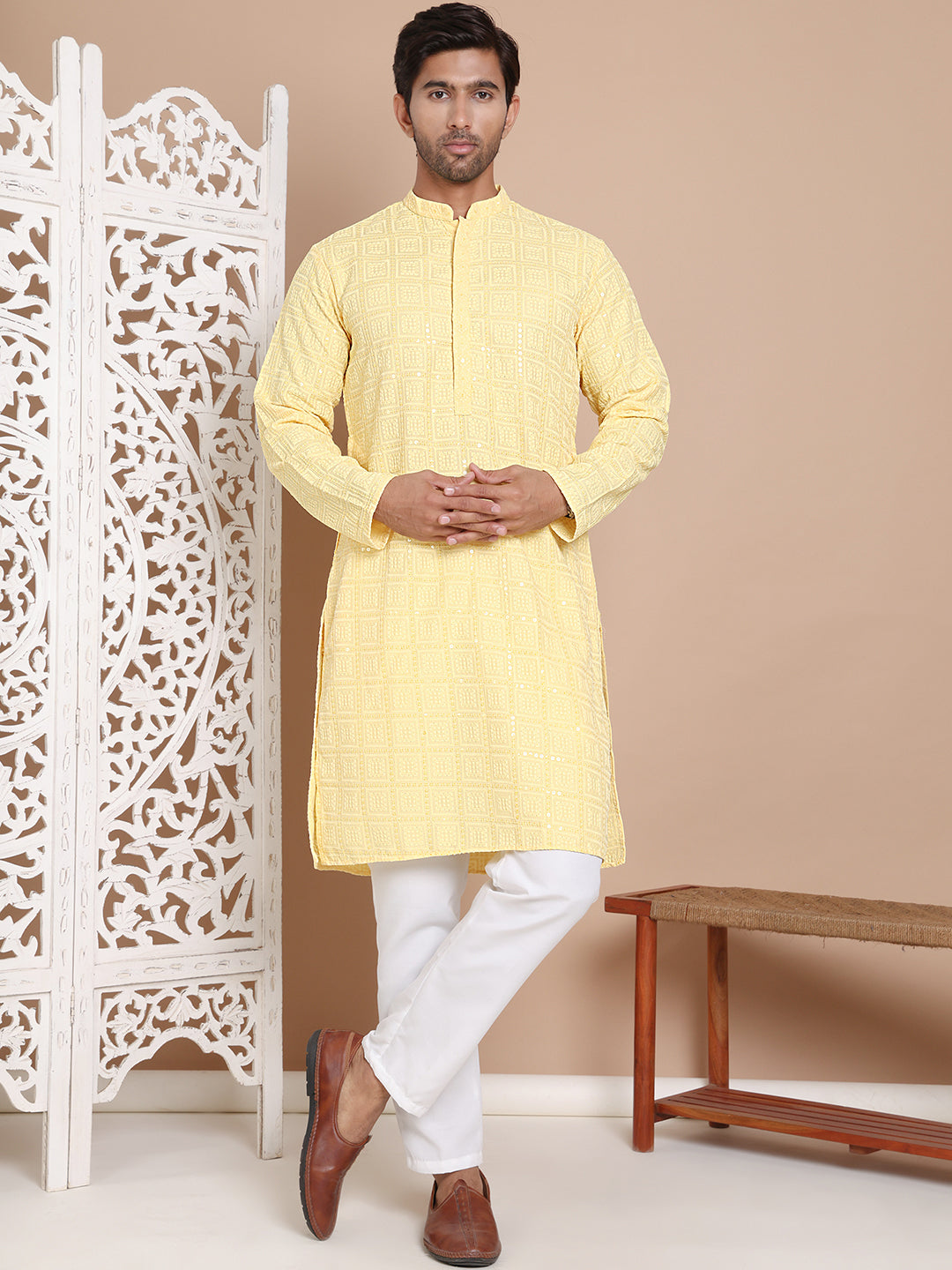 Sequin Embroidered Pure Cotton Kurta with Pyjamas NOZ2TOZ - Made In INDIA.