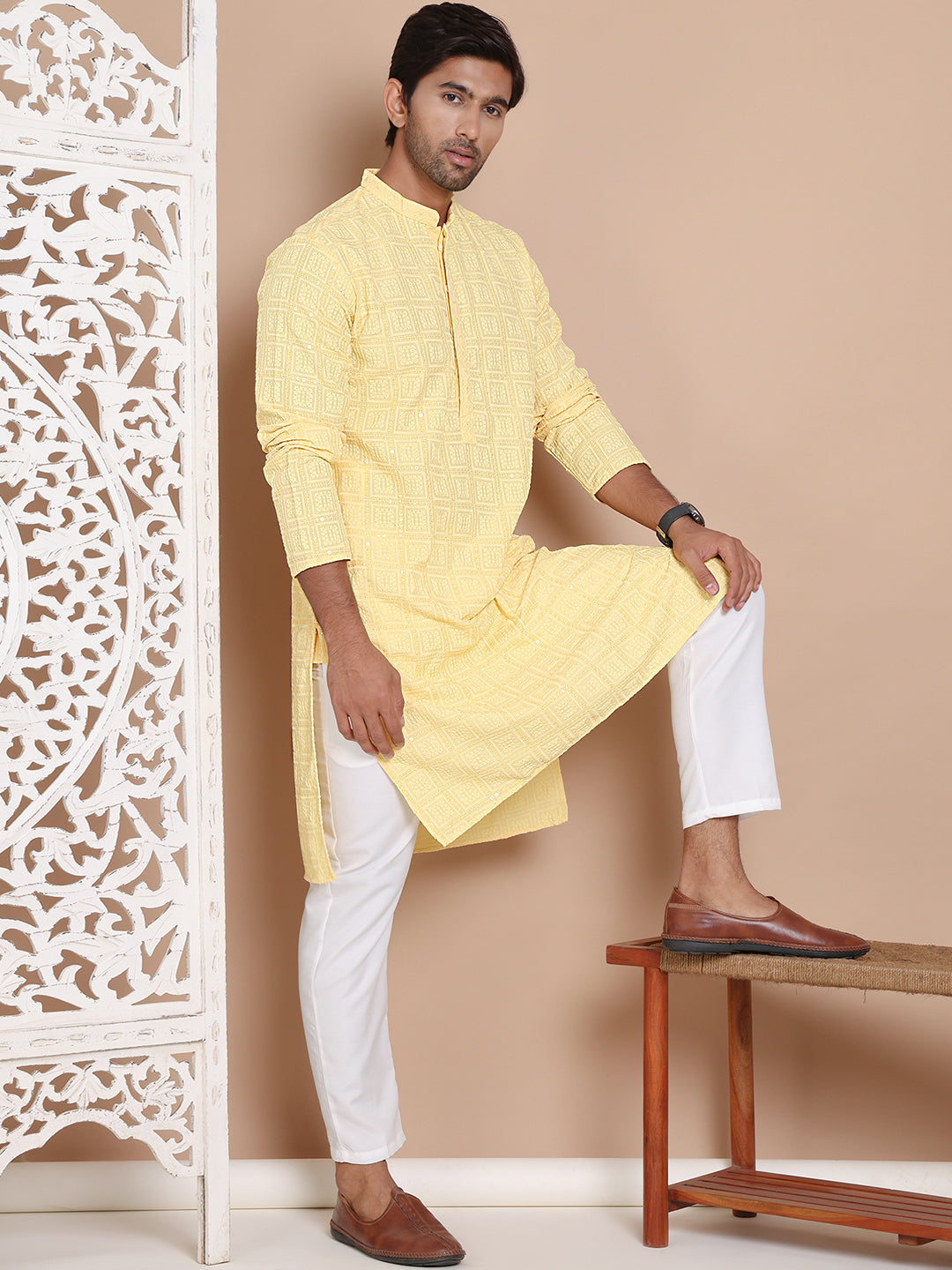 Sequin Embroidered Pure Cotton Kurta with Pyjamas NOZ2TOZ - Made In INDIA.