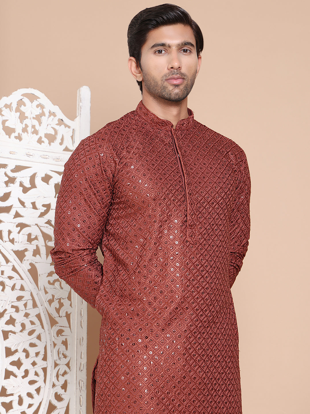 Embroidered and Sequence Kurta with Pyjama For Men NOZ2TOZ - Made In INDIA.