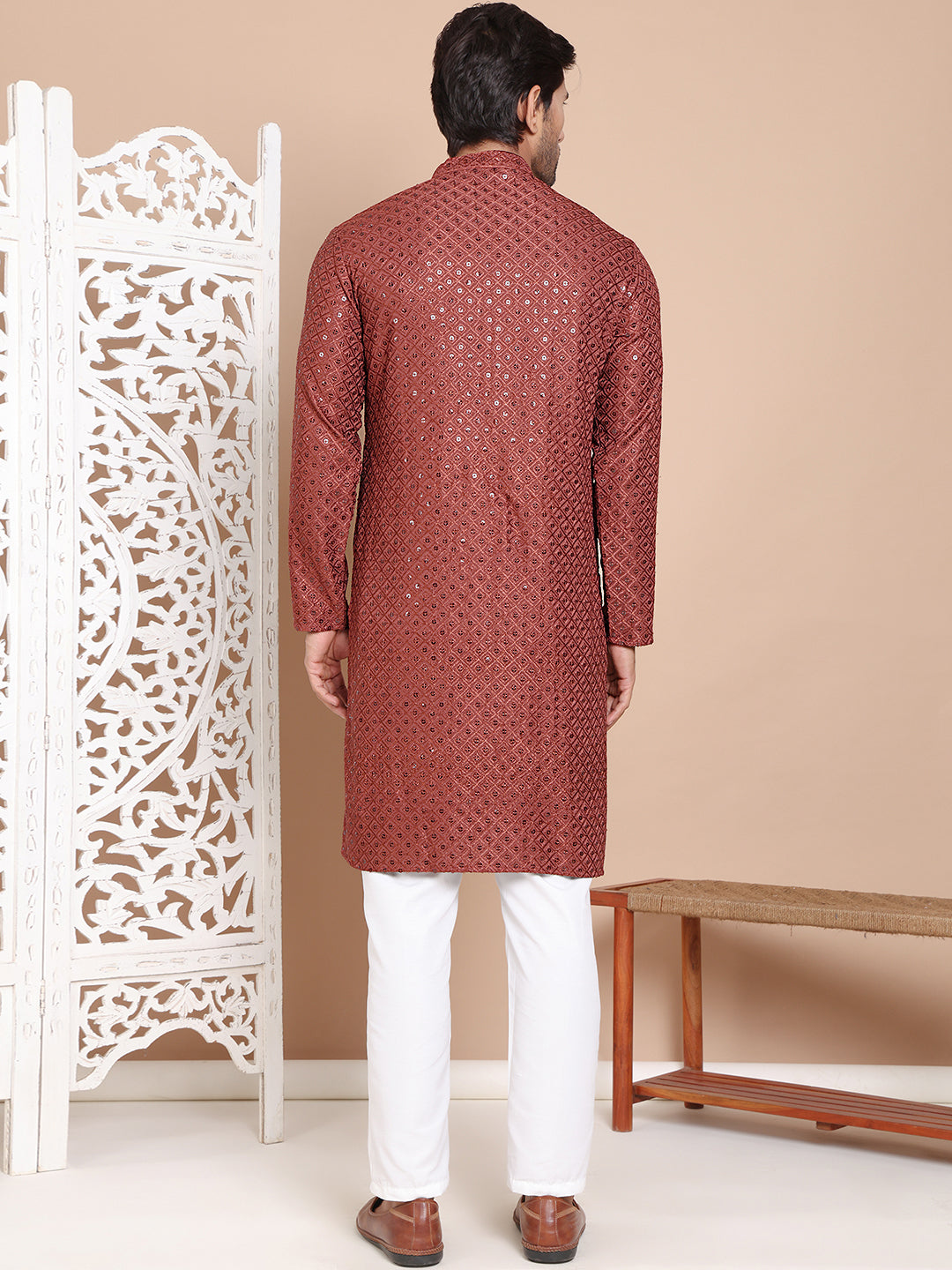 Embroidered and Sequence Kurta with Pyjama For Men NOZ2TOZ - Made In INDIA.