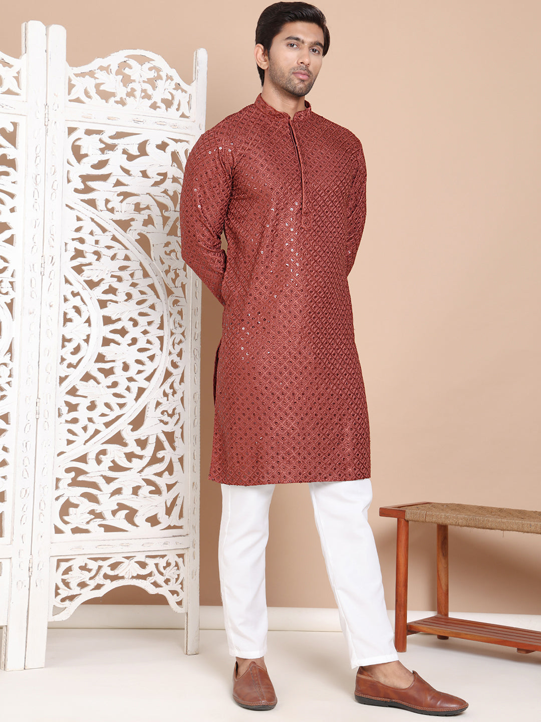 Embroidered and Sequence Kurta with Pyjama For Men NOZ2TOZ - Made In INDIA.