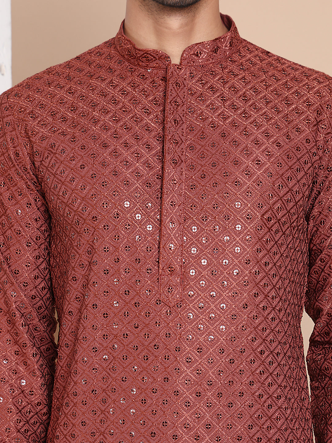 Embroidered and Sequence Kurta with Pyjama For Men NOZ2TOZ - Made In INDIA.