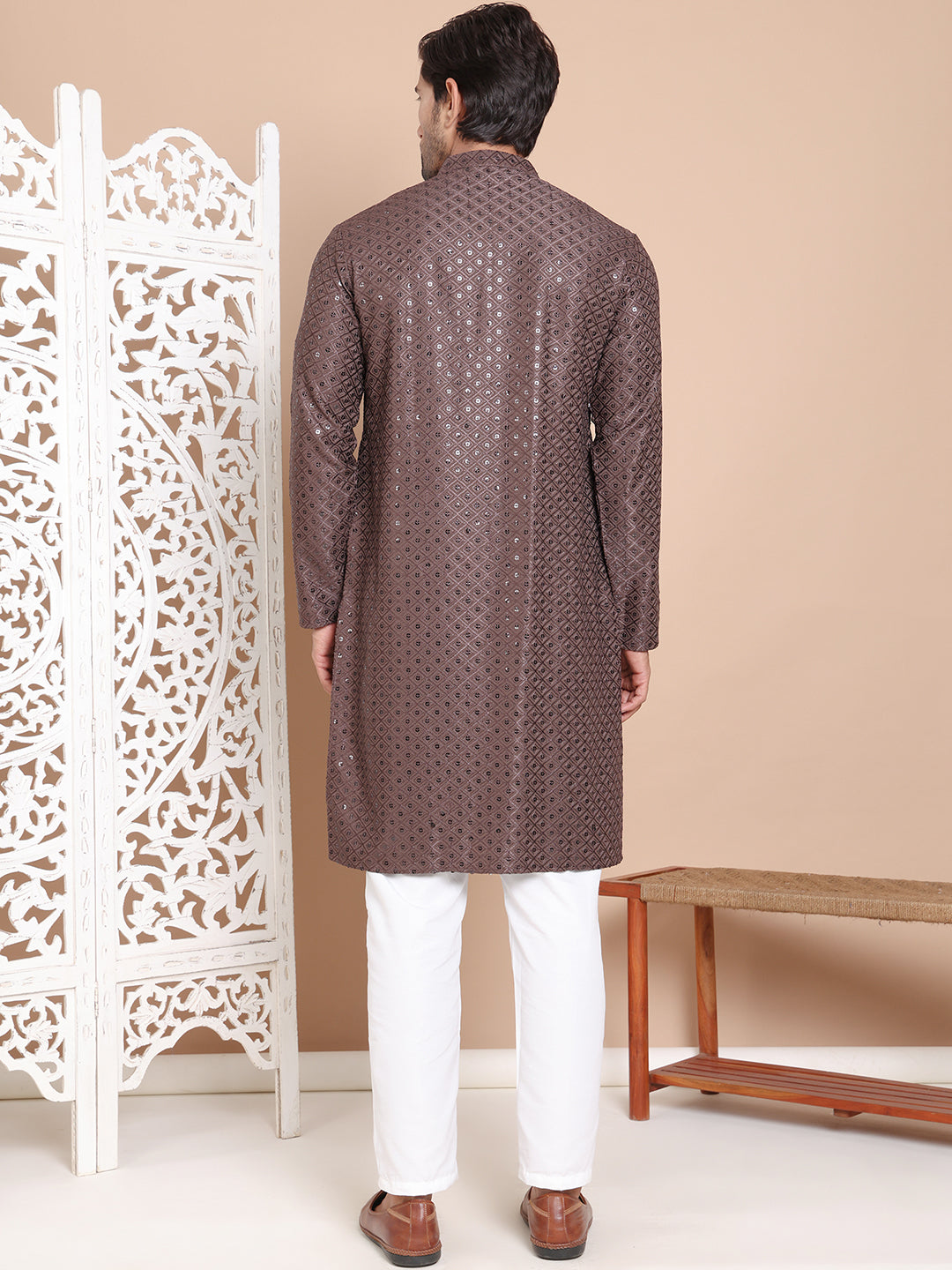 Embroidered and Sequence Kurta with Pyjama For Men NOZ2TOZ - Made In INDIA.