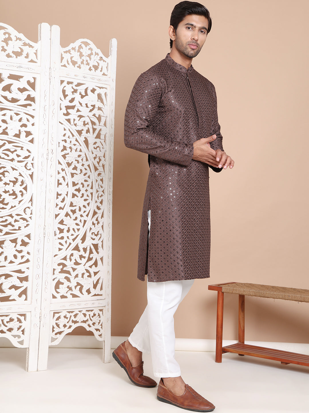 Embroidered and Sequence Kurta with Pyjama For Men NOZ2TOZ - Made In INDIA.