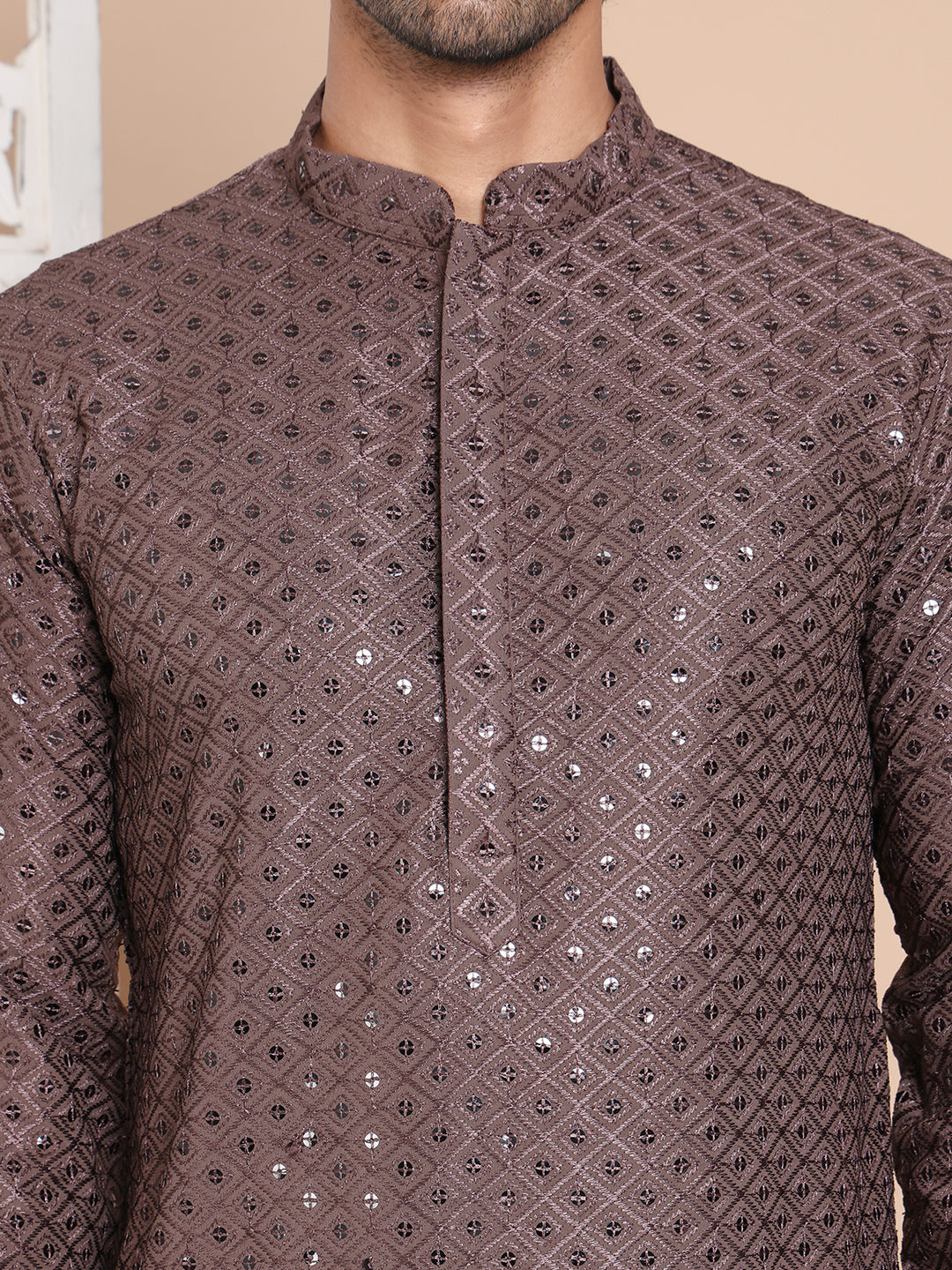 Embroidered and Sequence Kurta with Pyjama For Men NOZ2TOZ - Made In INDIA.