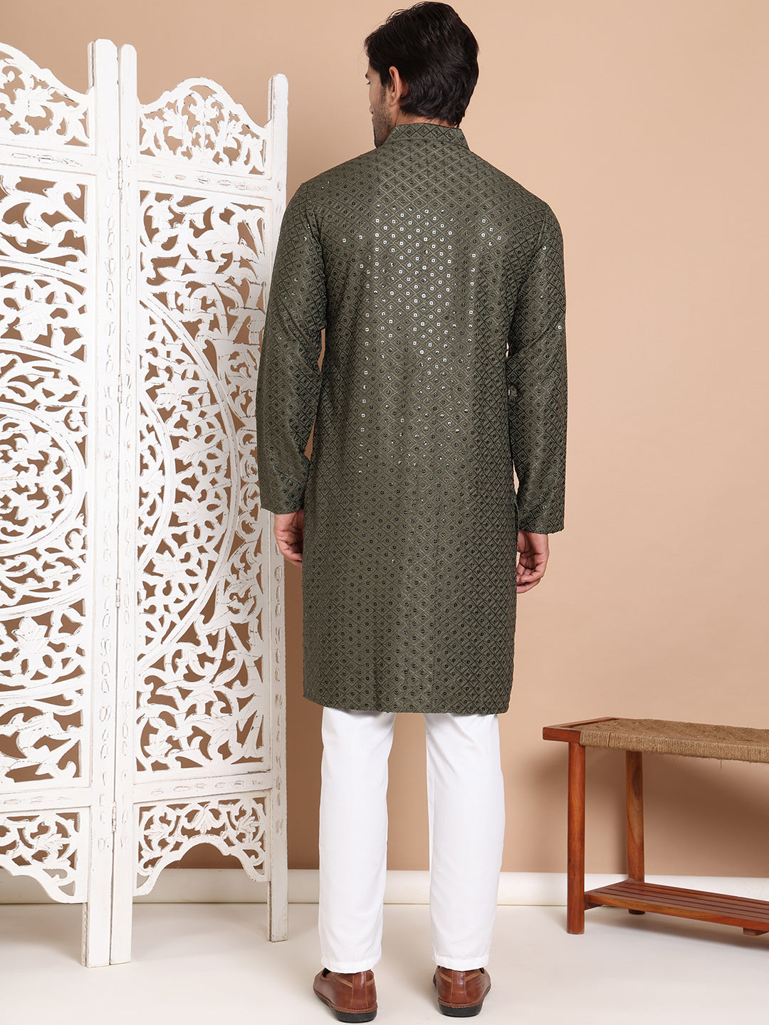 Embroidered and Sequence Kurta with Pyjama For Men NOZ2TOZ - Made In INDIA.