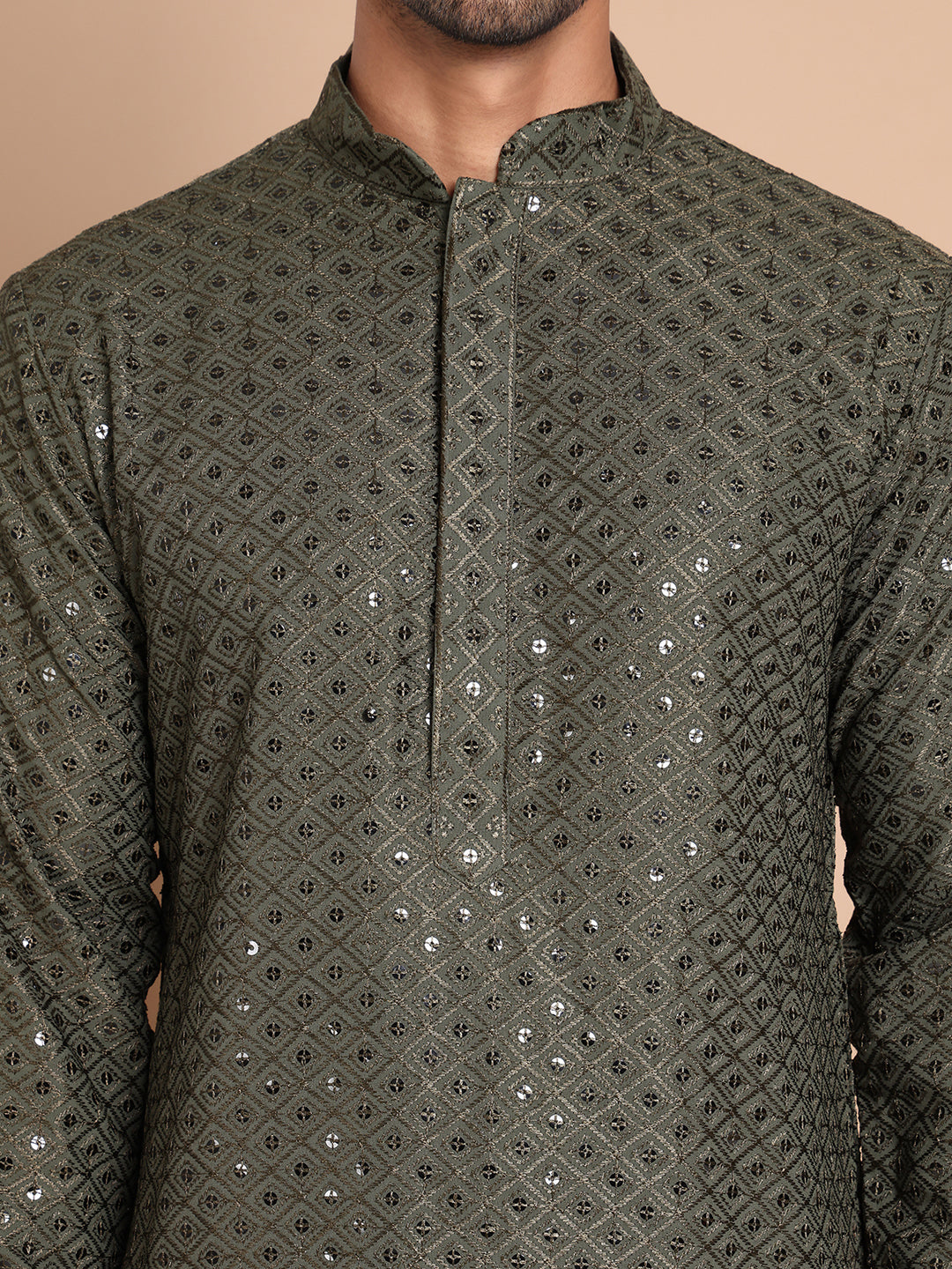 Embroidered and Sequence Kurta with Pyjama For Men NOZ2TOZ - Made In INDIA.