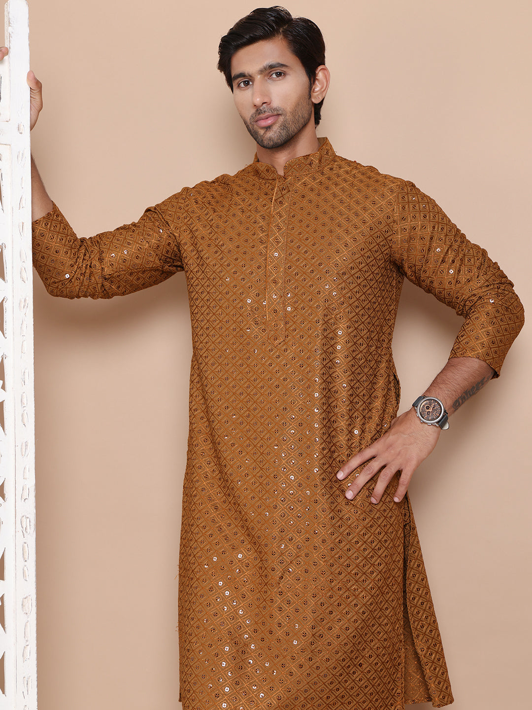 Embroidered and Sequence Kurta with Pyjama For Men NOZ2TOZ - Made In INDIA.