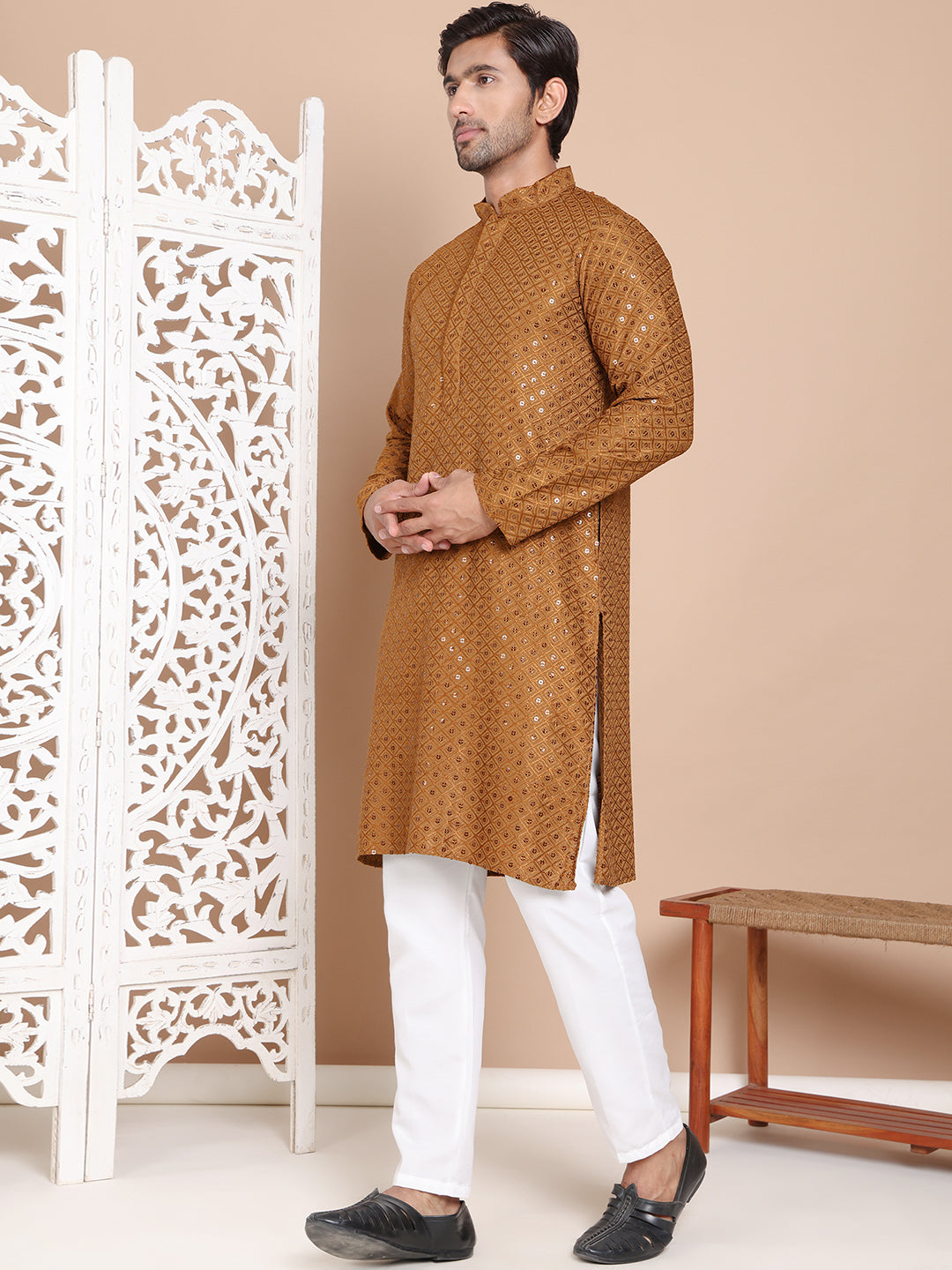 Embroidered and Sequence Kurta with Pyjama For Men NOZ2TOZ - Made In INDIA.