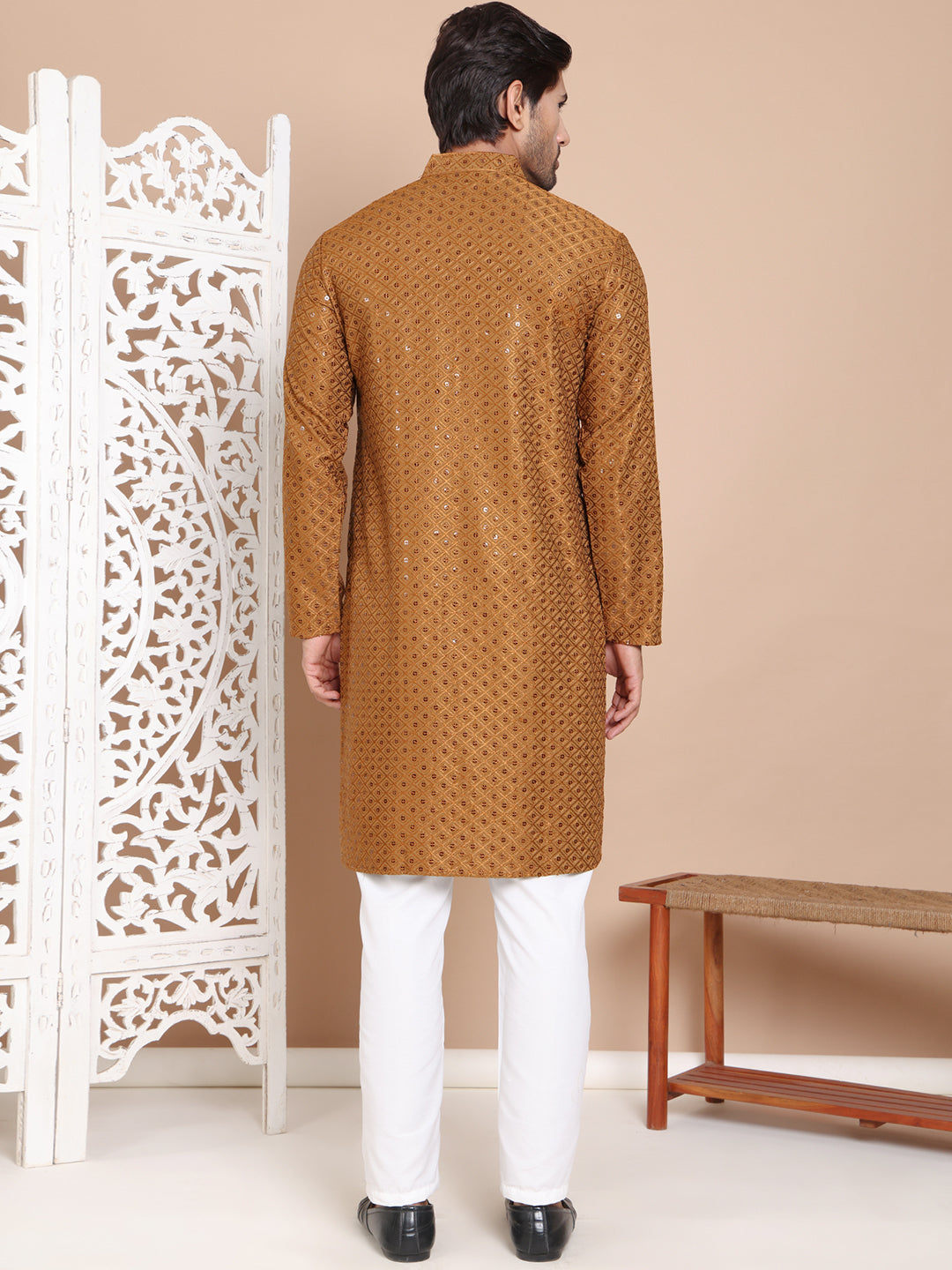 Embroidered and Sequence Kurta with Pyjama For Men NOZ2TOZ - Made In INDIA.