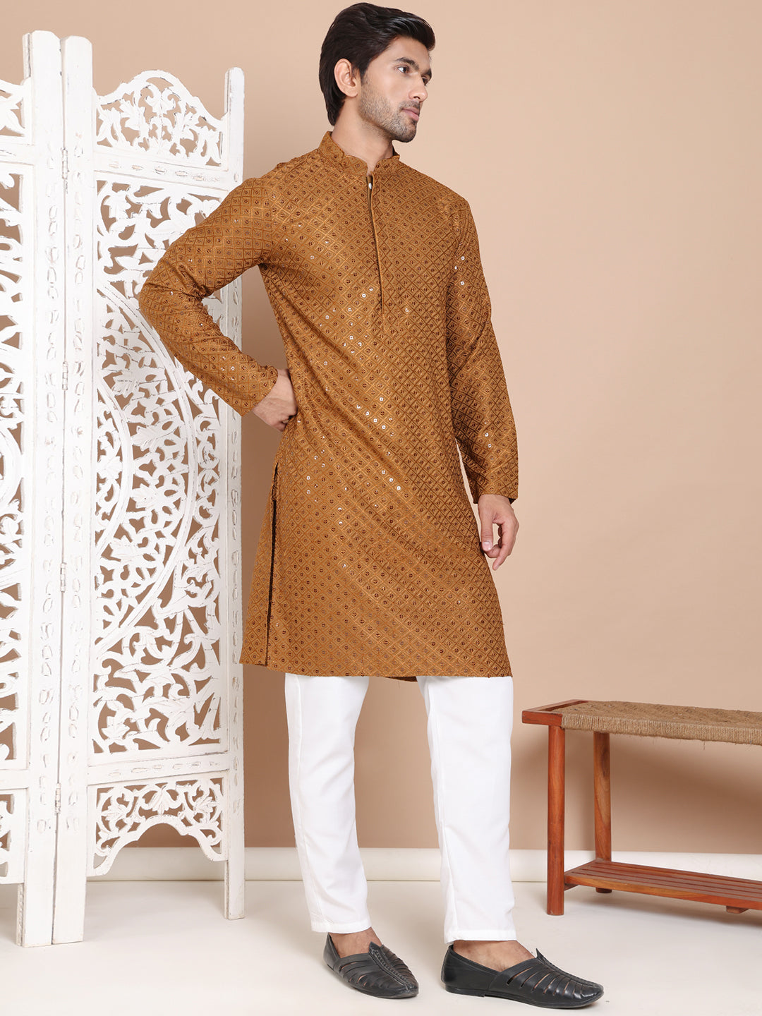 Embroidered and Sequence Kurta with Pyjama For Men NOZ2TOZ - Made In INDIA.