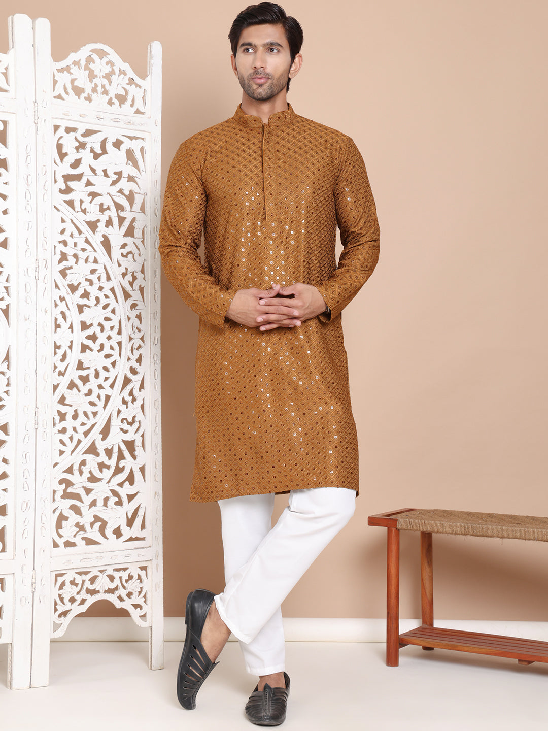 Embroidered and Sequence Kurta with Pyjama For Men NOZ2TOZ - Made In INDIA.