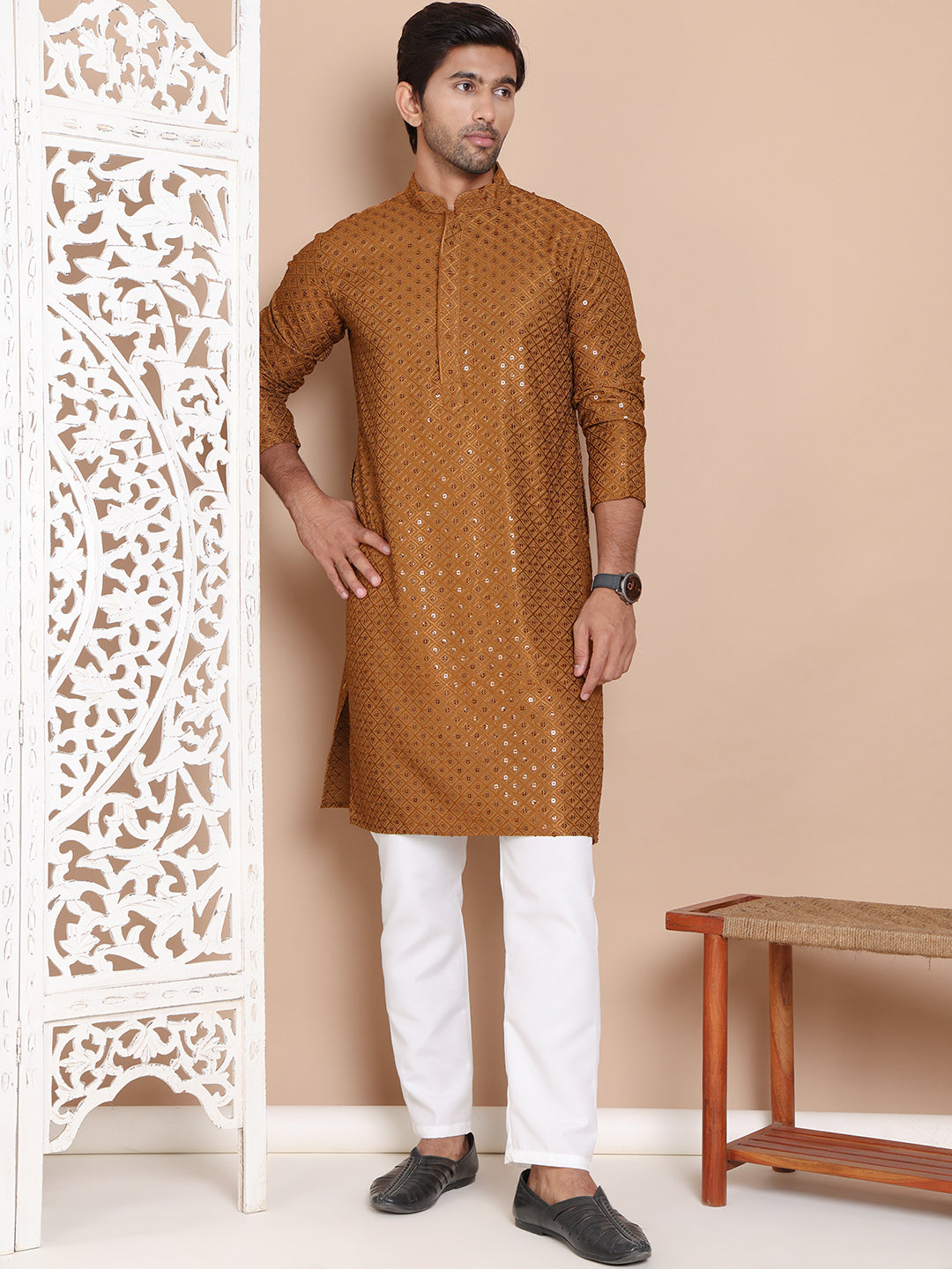 Embroidered and Sequence Kurta with Pyjama For Men NOZ2TOZ - Made In INDIA.