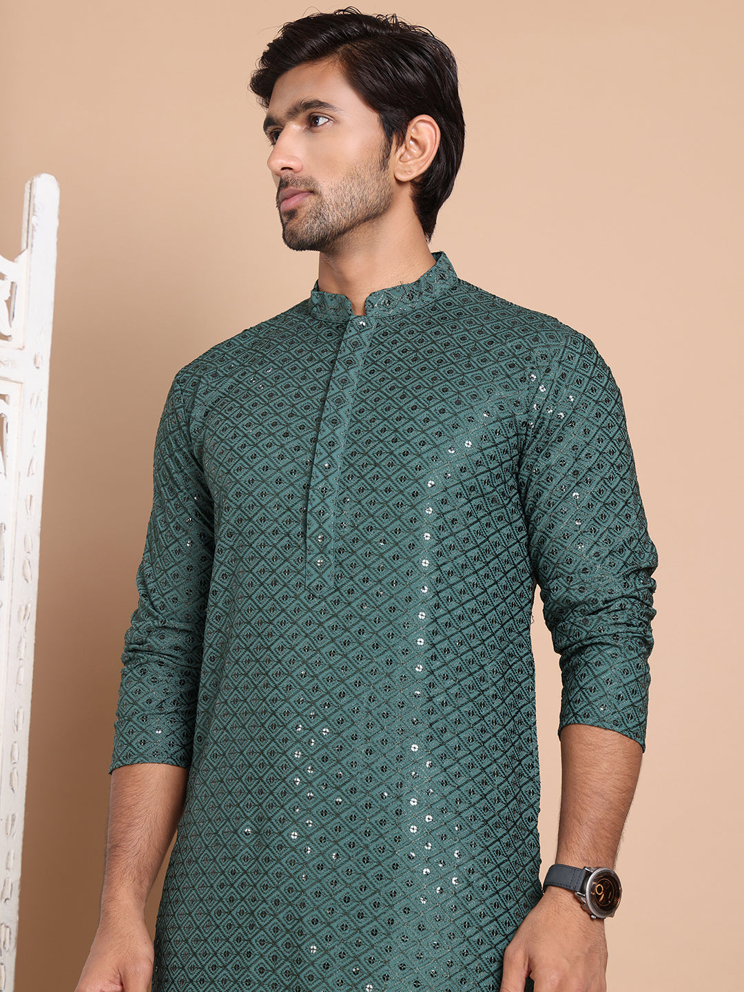 Embroidered and Sequence Kurta with Pyjama For Men NOZ2TOZ - Made In INDIA.