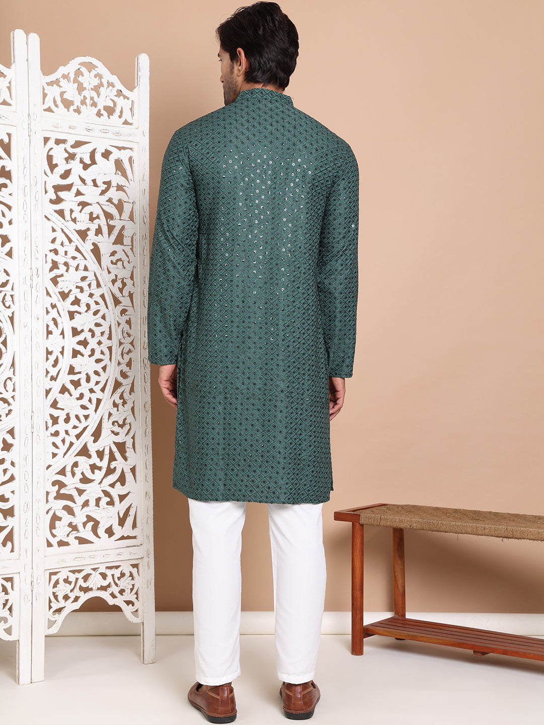 Embroidered and Sequence Kurta with Pyjama For Men NOZ2TOZ - Made In INDIA.