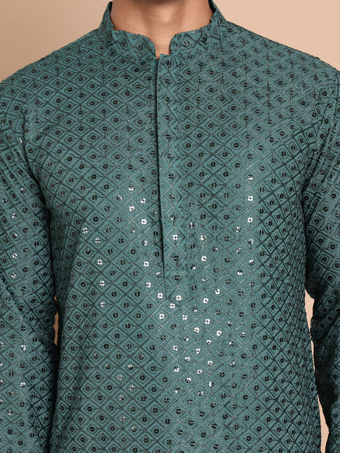 Embroidered and Sequence Kurta with Pyjama For Men NOZ2TOZ - Made In INDIA.