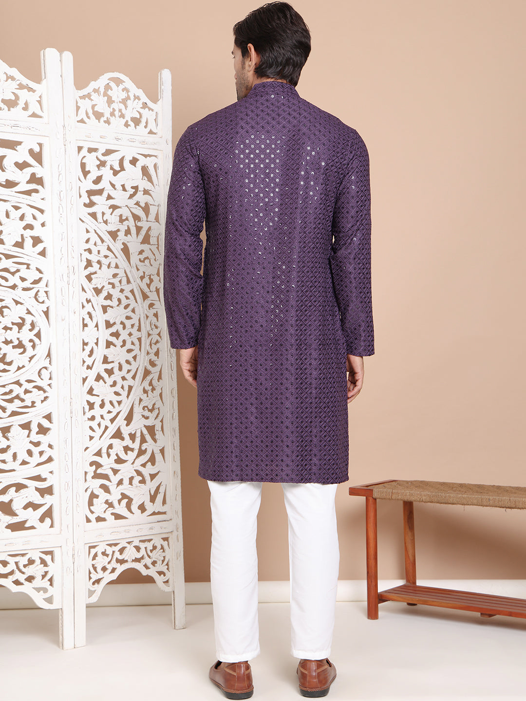 Embroidered and Sequence Kurta with Pyjama For Men NOZ2TOZ - Made In INDIA.