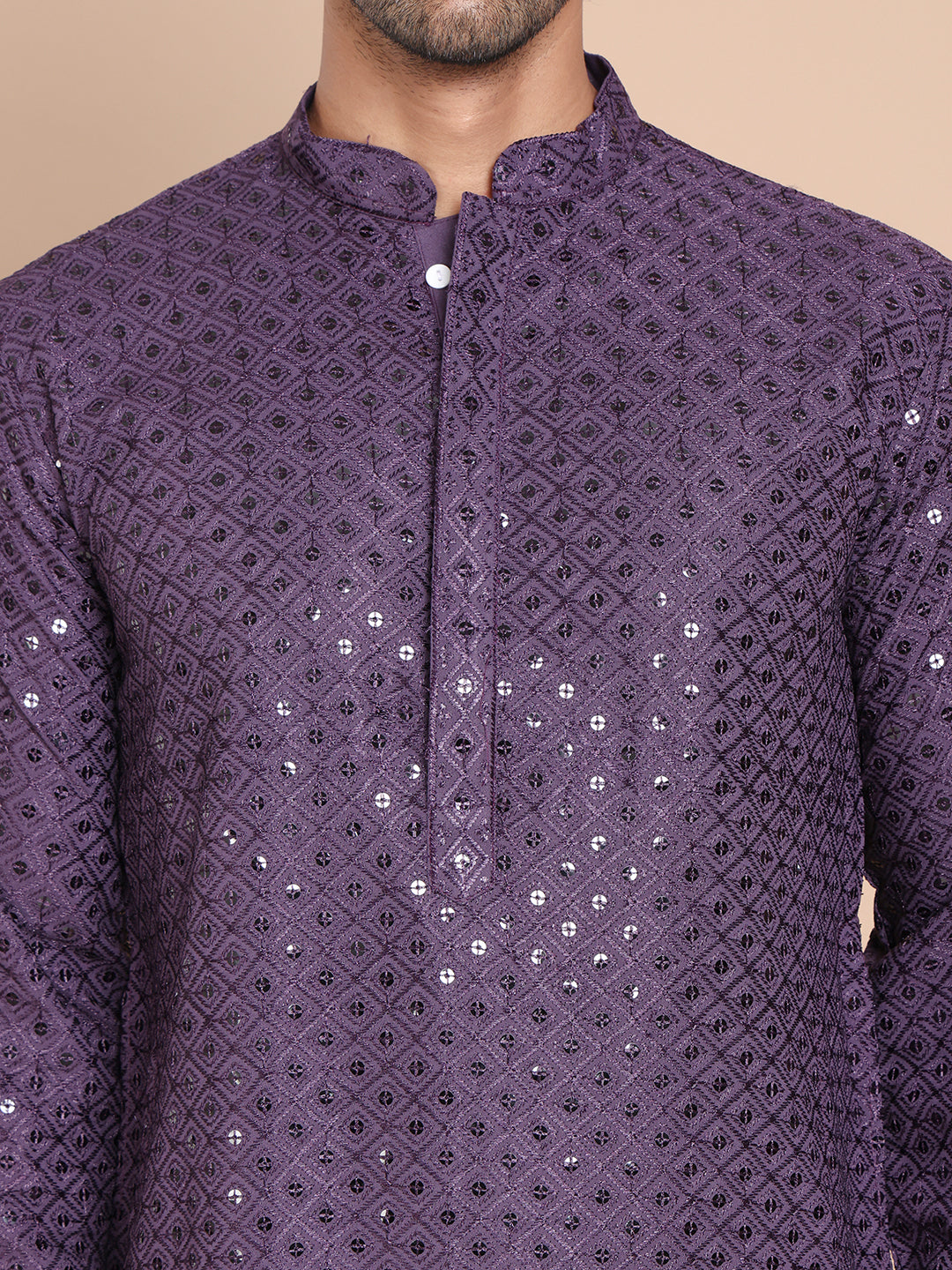 Embroidered and Sequence Kurta with Pyjama For Men NOZ2TOZ - Made In INDIA.