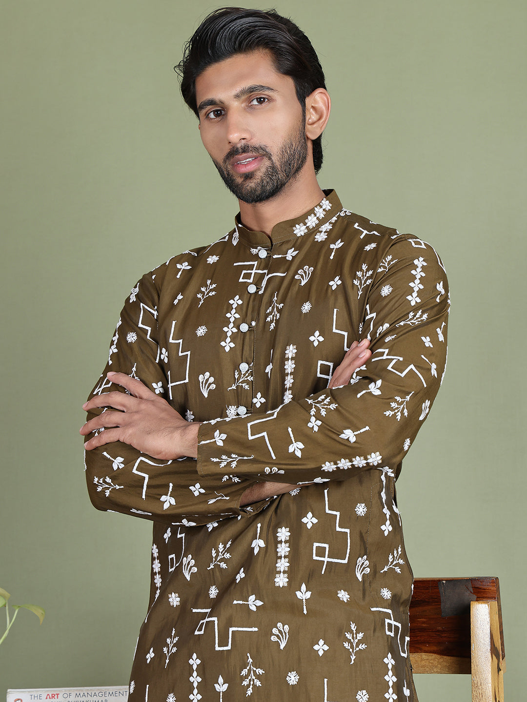 Embroidered Silk Blend Straight Kurta Pyjama NOZ2TOZ - Made In INDIA.