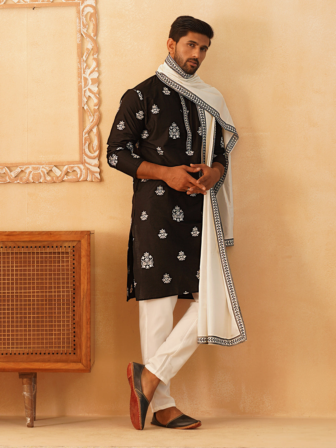 Embroidered & Sequin Kurta Pyjama With Dupatta NOZ2TOZ - Made In INDIA.