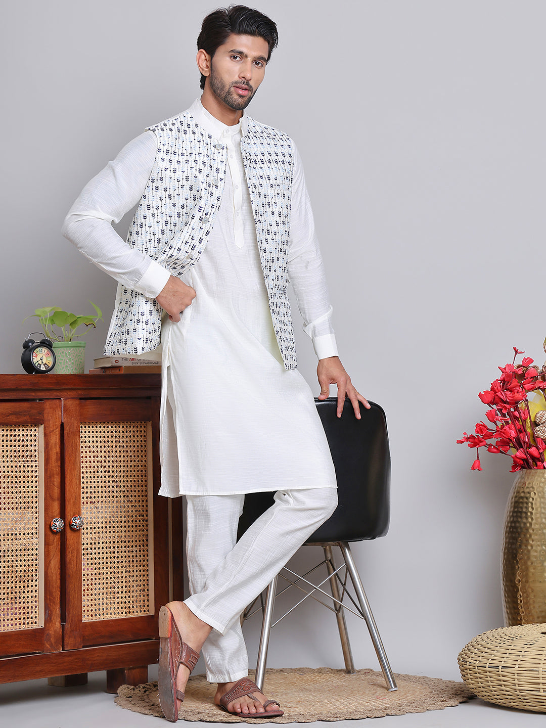 Embroidered Nehru Jacket For Men NOZ2TOZ - Made In INDIA.