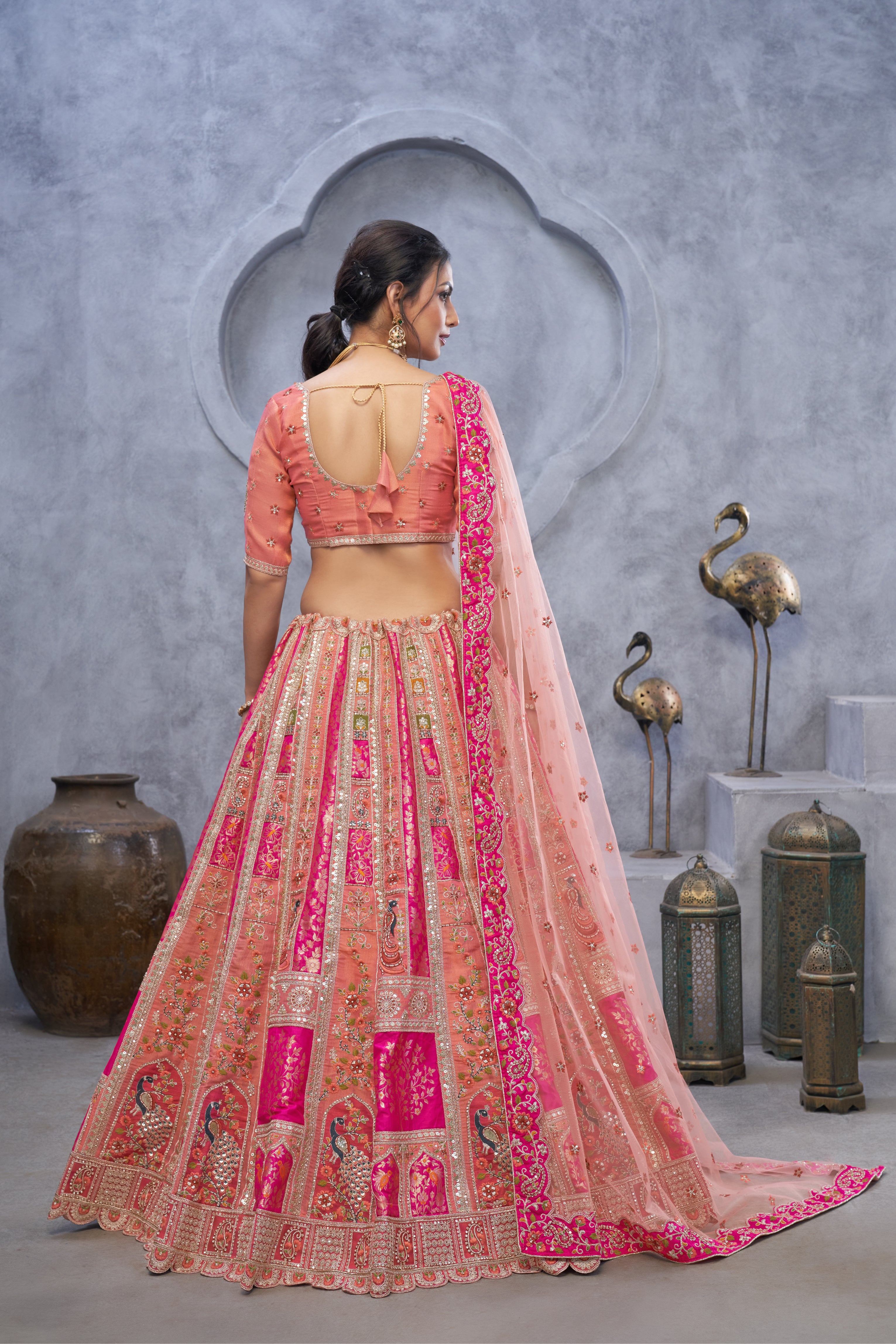 Women The Bagh Collection: Plush Pink Lenega Embodded By Thread And Sequin Embellished Lehengas