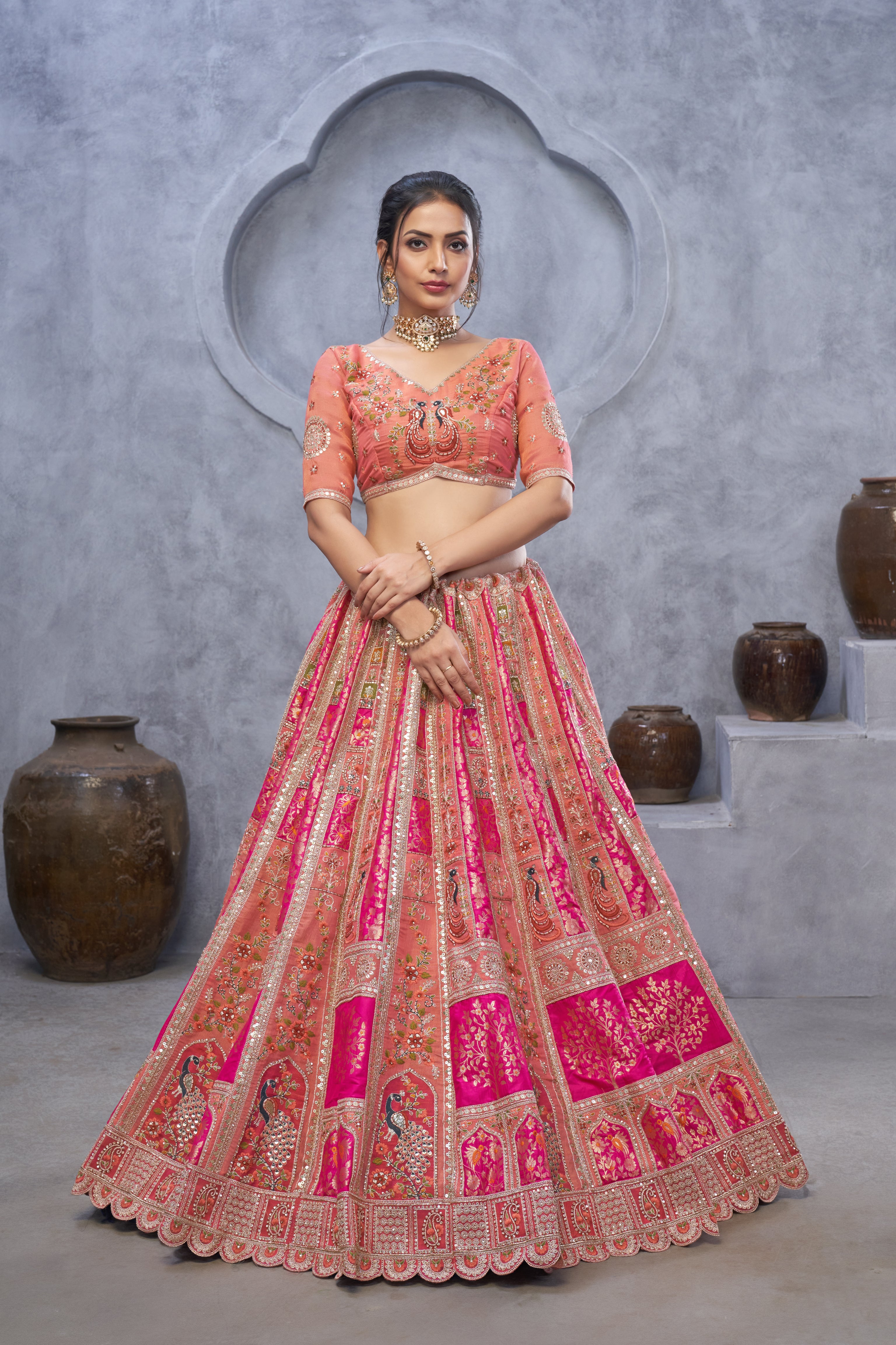 Women The Bagh Collection: Plush Pink Lenega Embodded By Thread And Sequin Embellished Lehengas