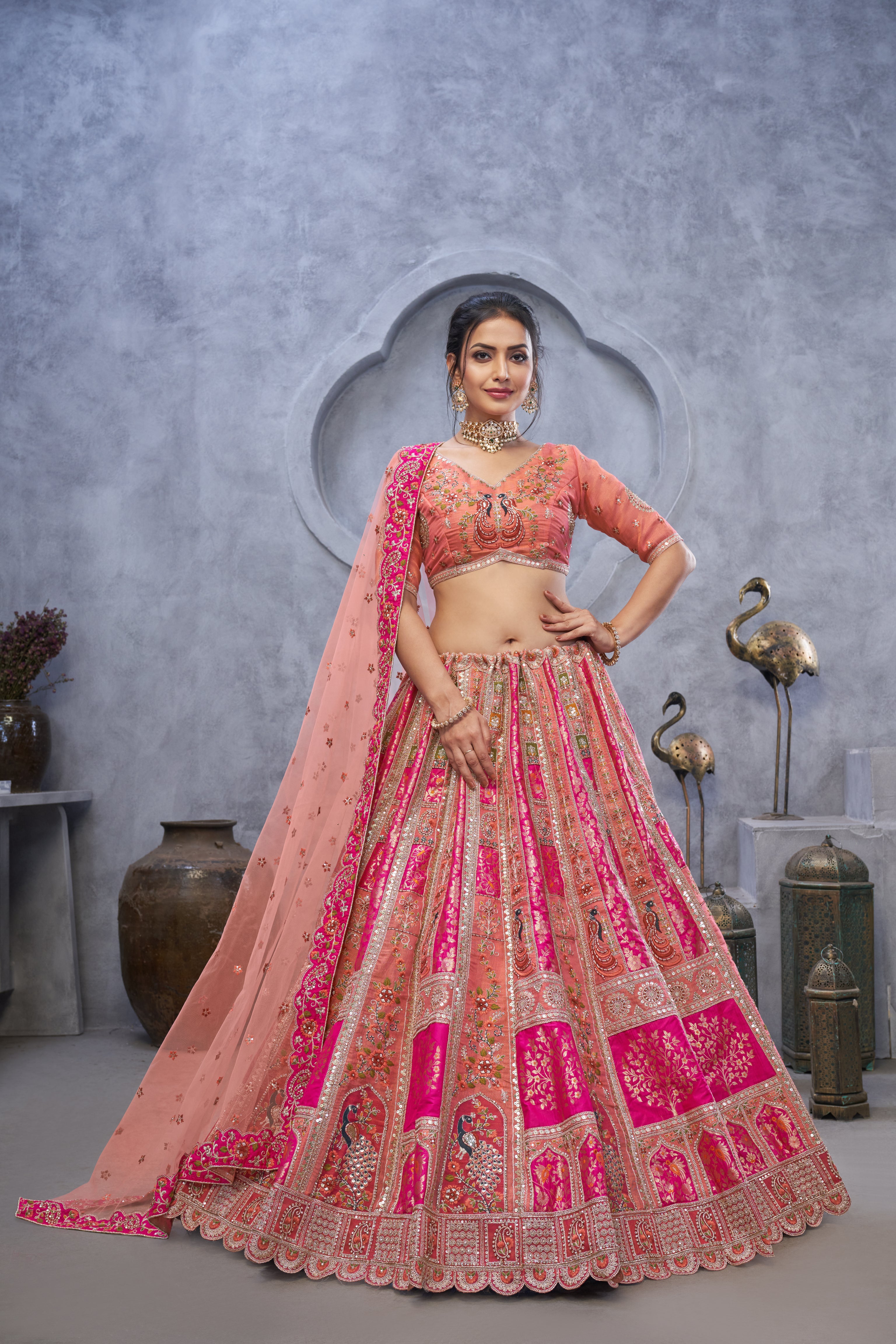 Women The Bagh Collection: Plush Pink Lenega Embodded By Thread And Sequin Embellished Lehengas