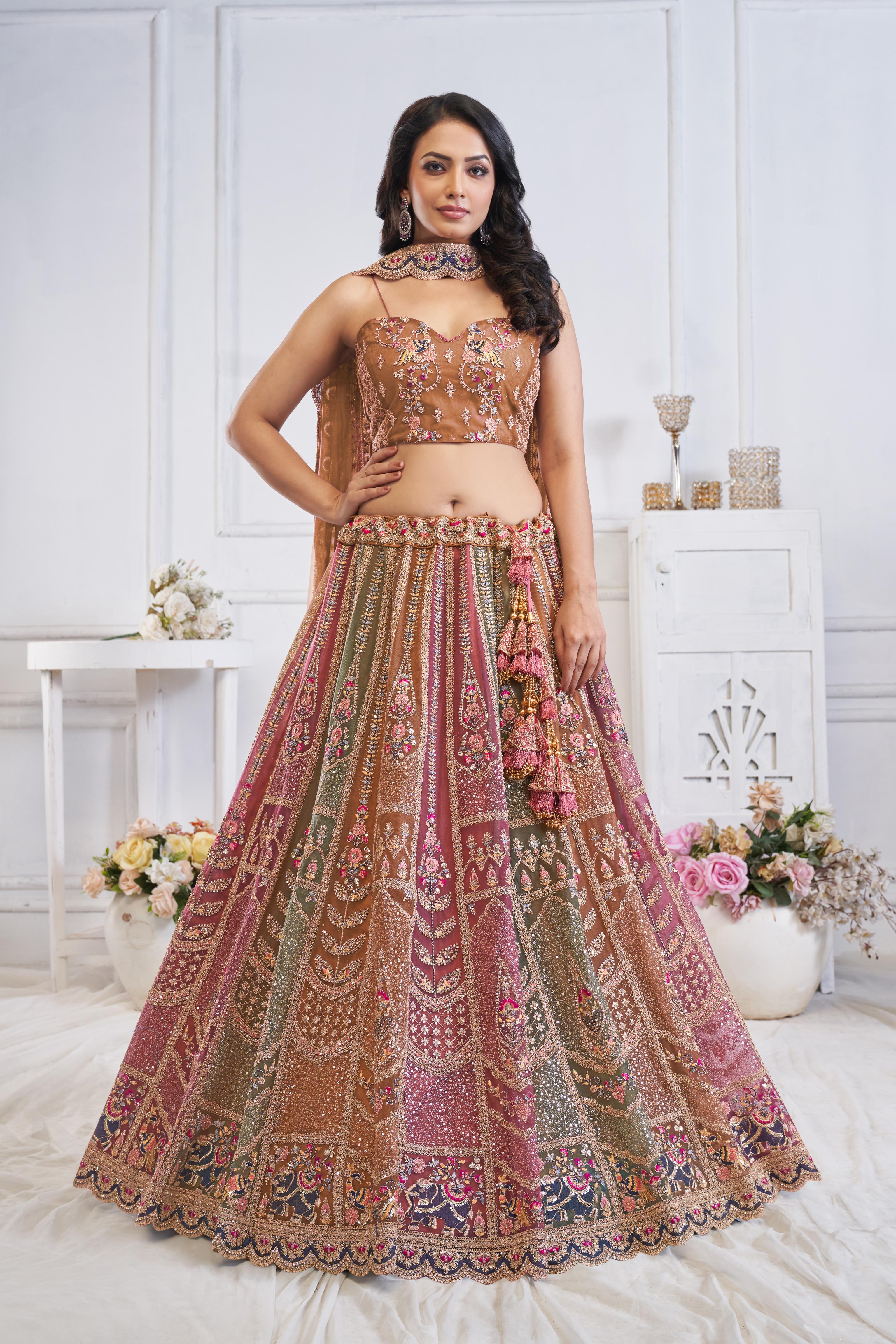 Women Majestic Musatrd Zari Weaving Net Lehenga Choli With Dupatta