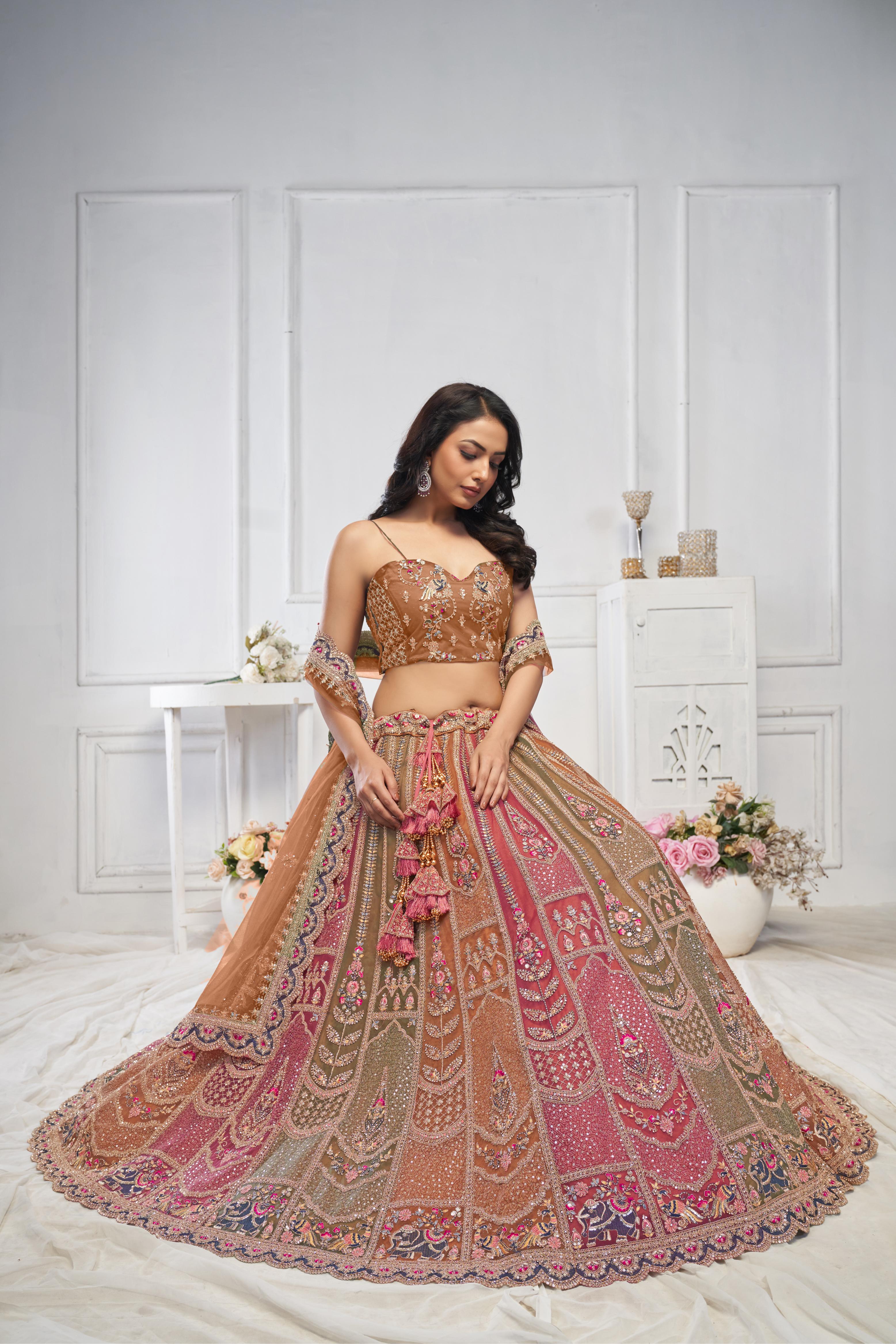 Women Majestic Musatrd Zari Weaving Net Lehenga Choli With Dupatta