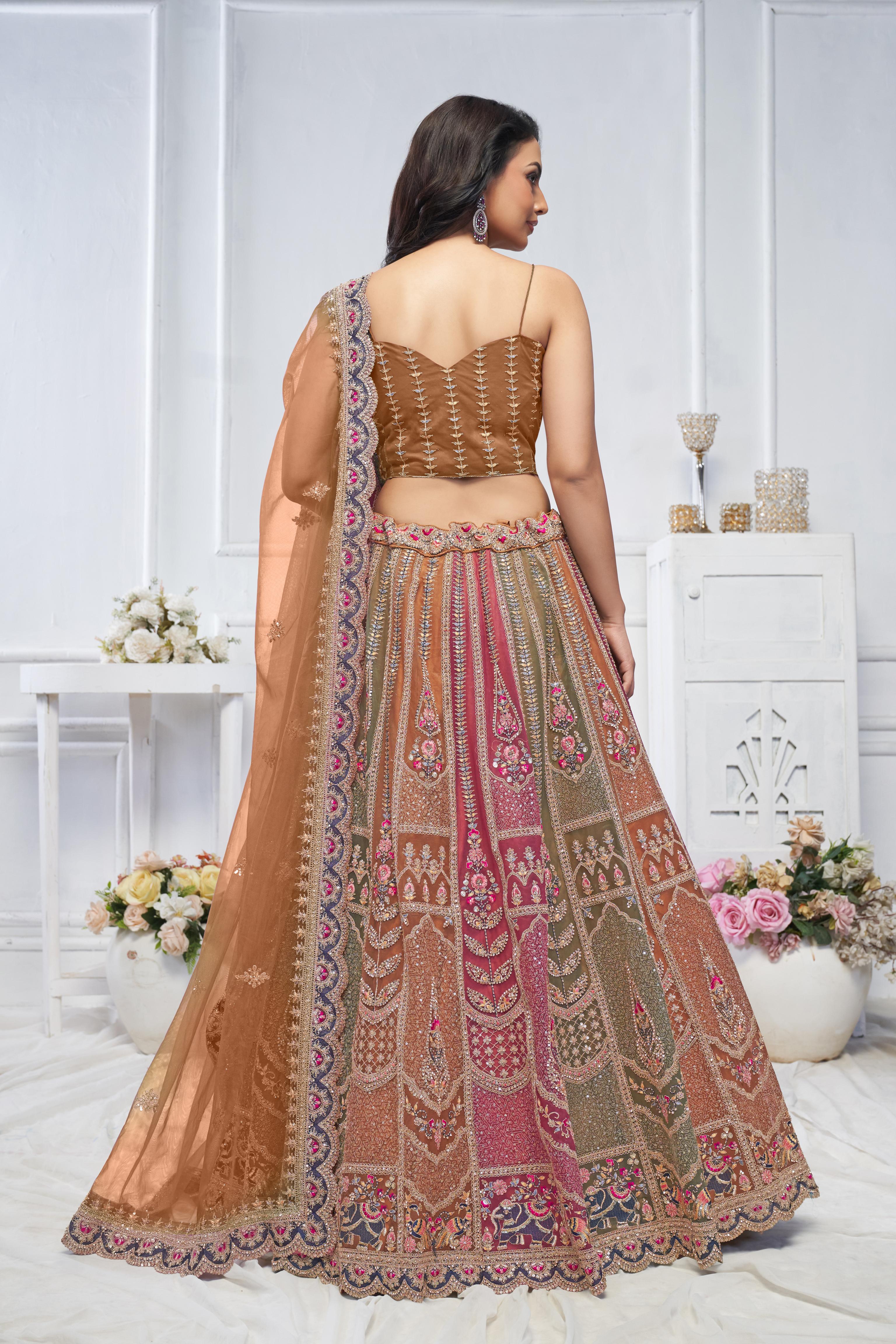 Women Majestic Musatrd Zari Weaving Net Lehenga Choli With Dupatta