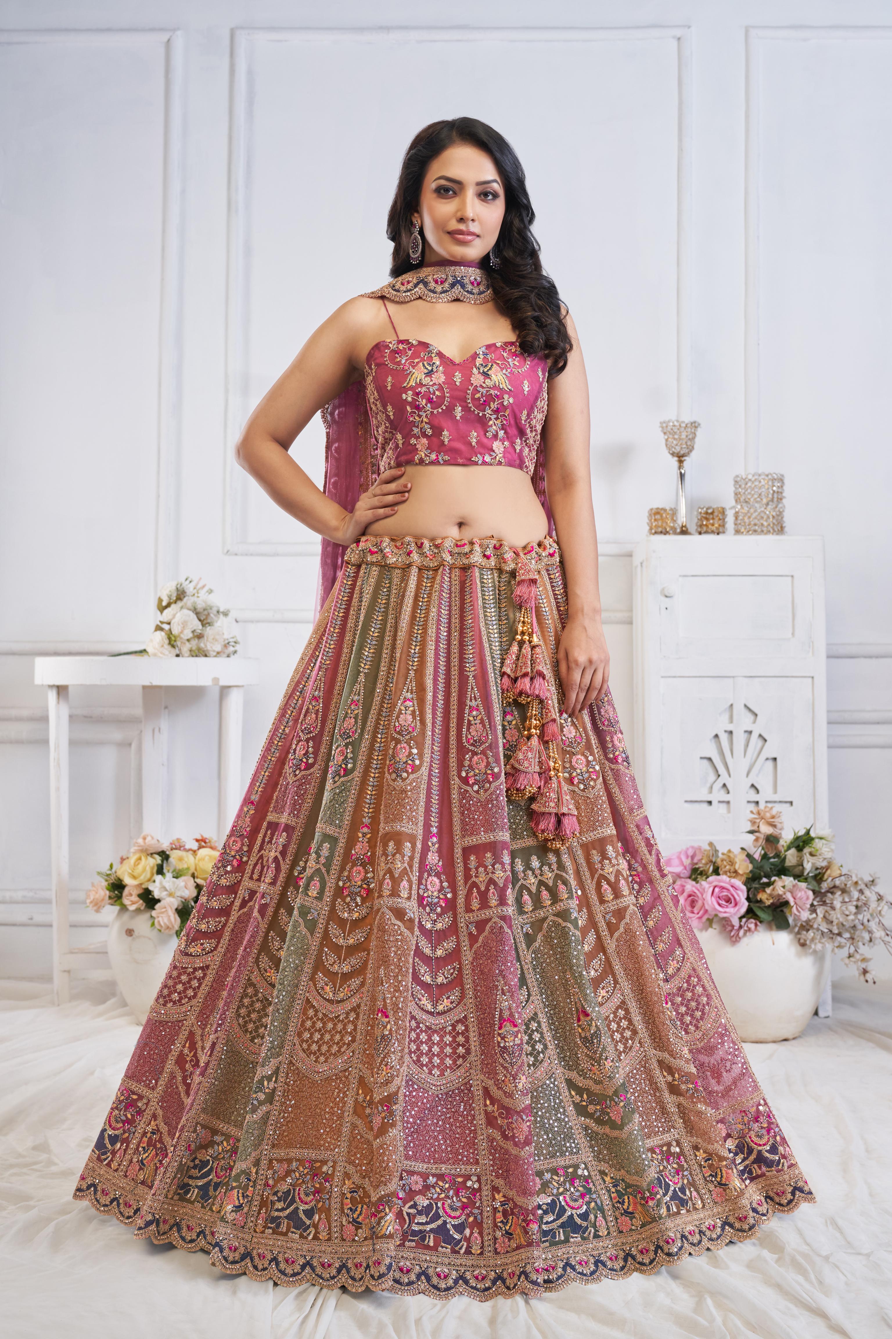 Women Majestic Multi-Color Zari Weaving Net Lehenga Choli With Dupatta