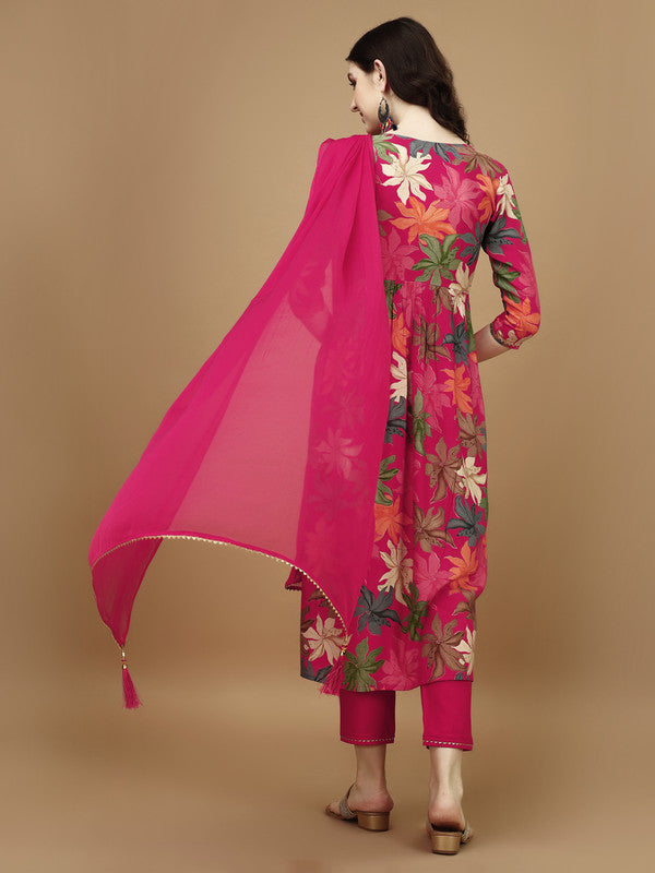 Women Pink Rayon Kurta Set With Dupatta Embroidered Work