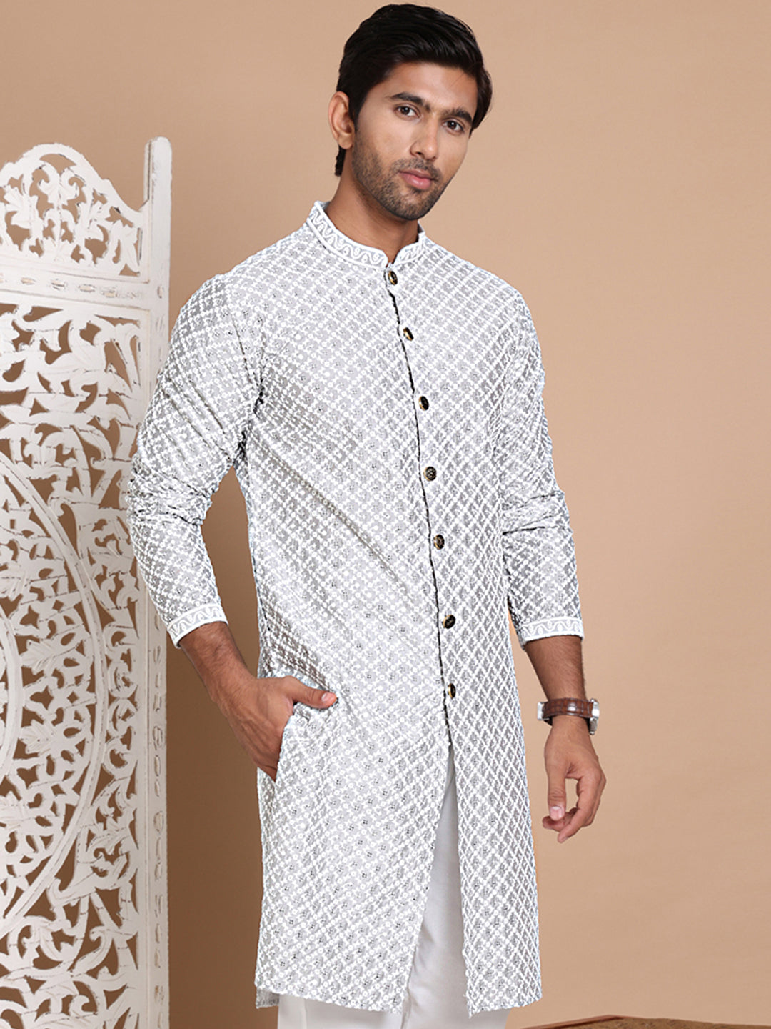 Sequin Chikankari Front Open Kurtas NOZ2TOZ - Made In INDIA.