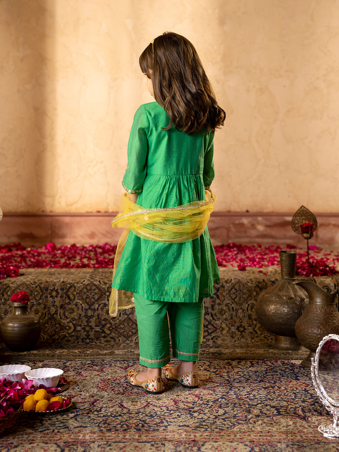 3-Piece Yellow Color Dupion Kurta & Cotton Payjama With Dupatta