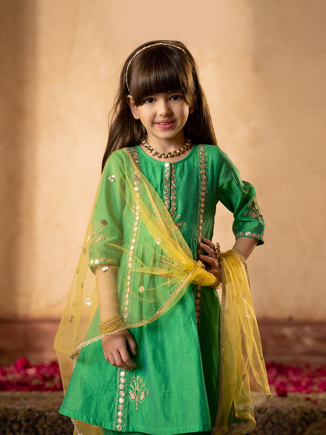 3-Piece Yellow Color Dupion Kurta & Cotton Payjama With Dupatta