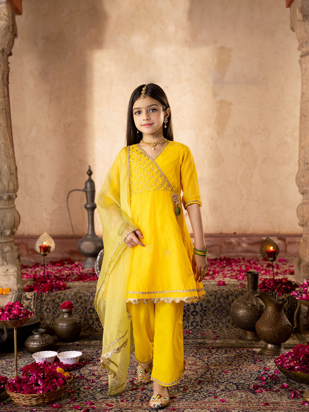 3-Piece Yellow Color Dupion Kurta & Cotton Payjama With Dupatta