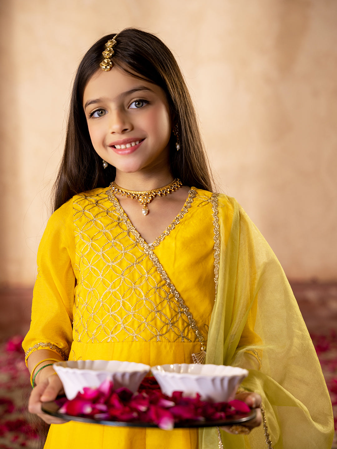 3-Piece Yellow Color Dupion Kurta & Cotton Payjama With Dupatta