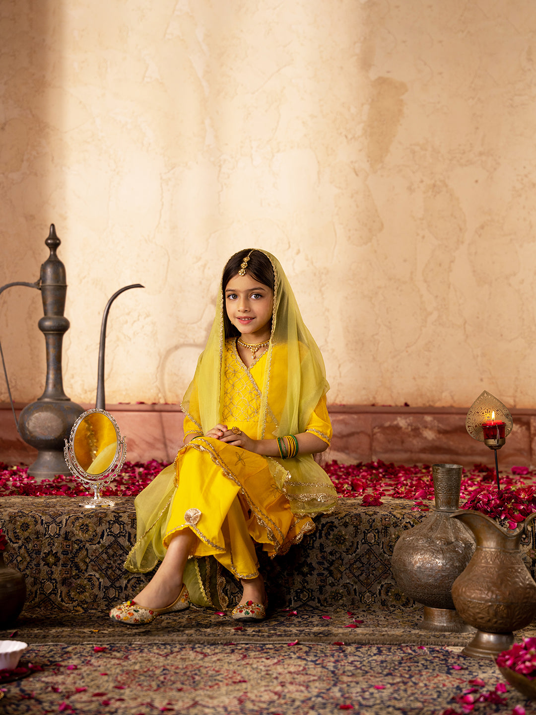 3-Piece Yellow Color Dupion Kurta & Cotton Payjama With Dupatta