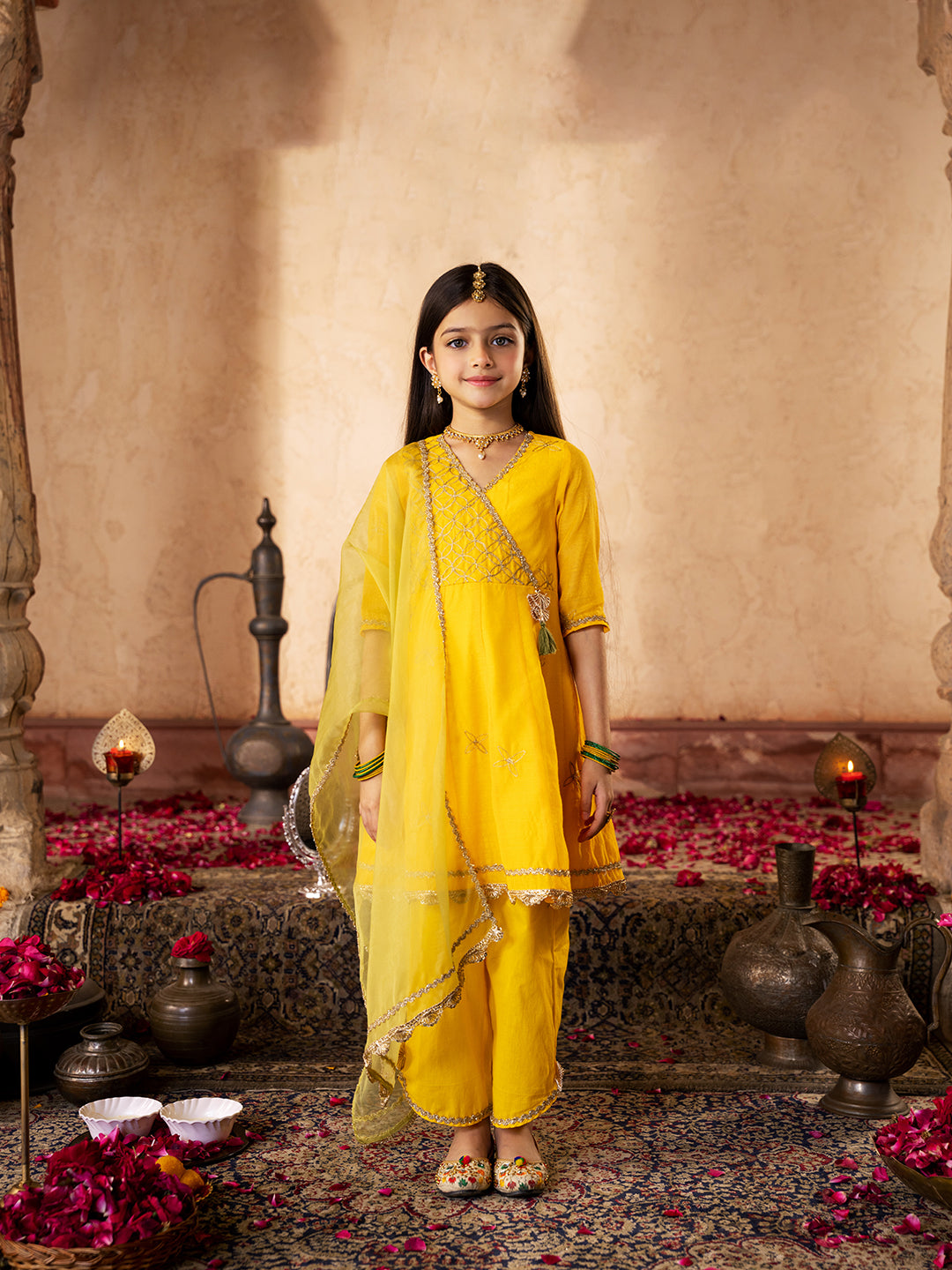 3-Piece Yellow Color Dupion Kurta & Cotton Payjama With Dupatta