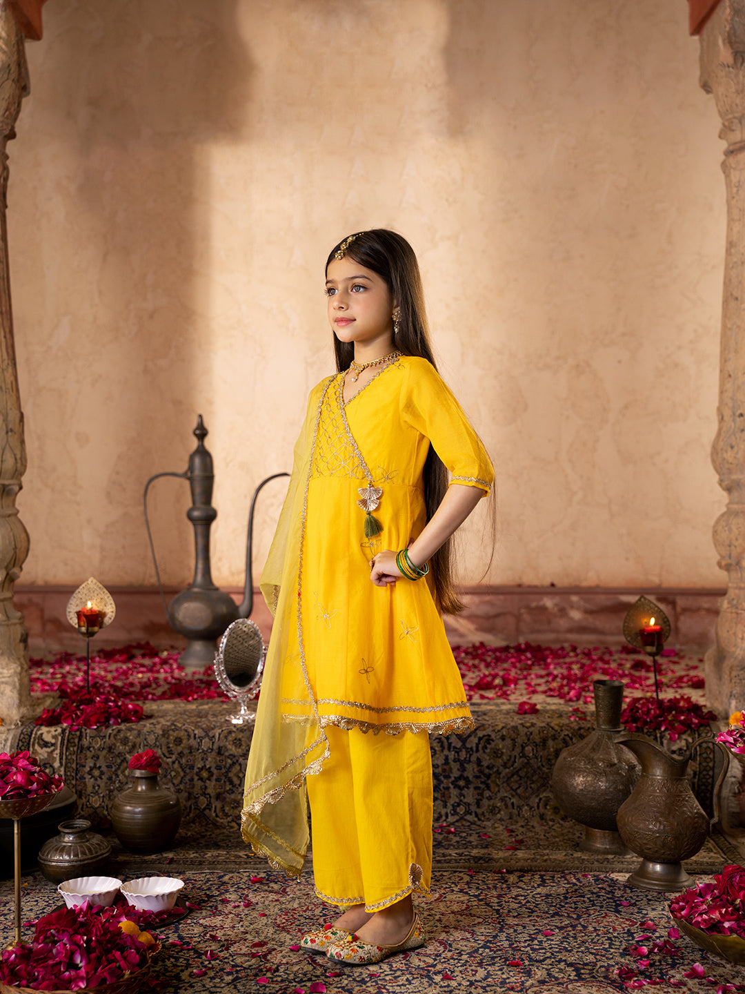 3-Piece Yellow Color Dupion Kurta & Cotton Payjama With Dupatta
