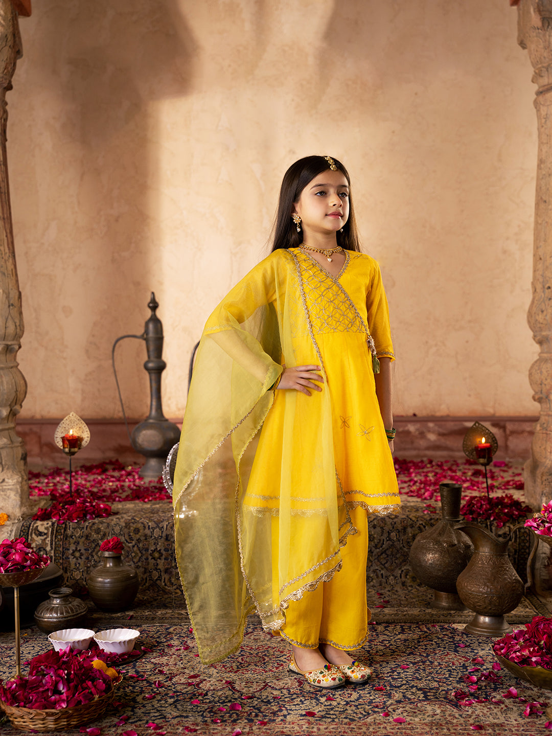 3-Piece Yellow Color Dupion Kurta & Cotton Payjama With Dupatta