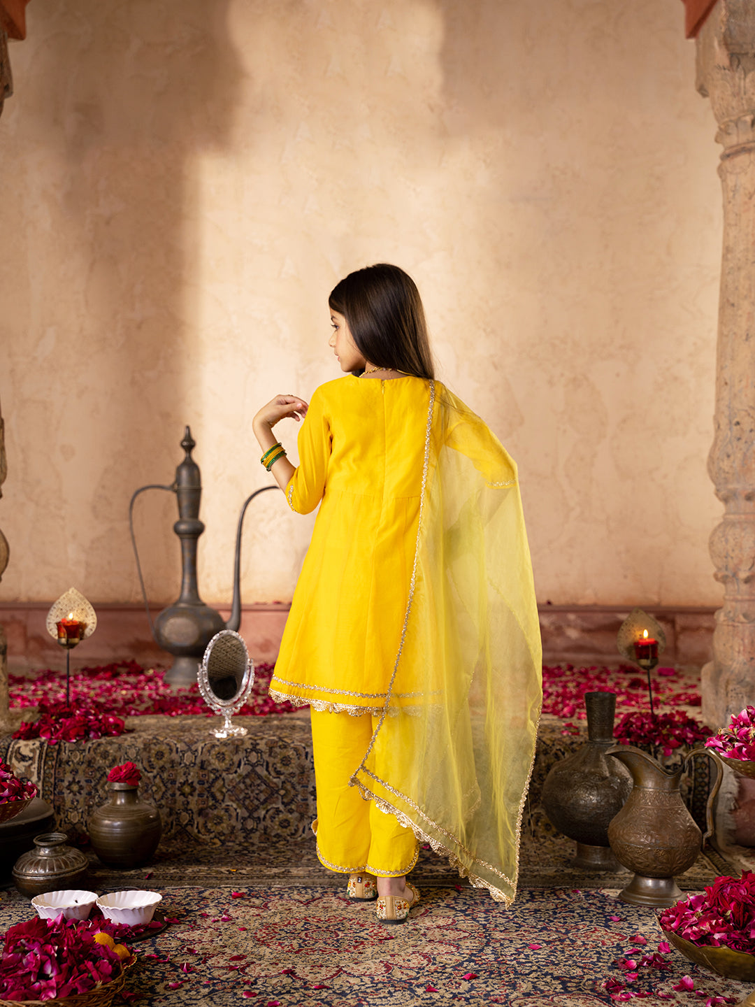3-Piece Yellow Color Dupion Kurta & Cotton Payjama With Dupatta