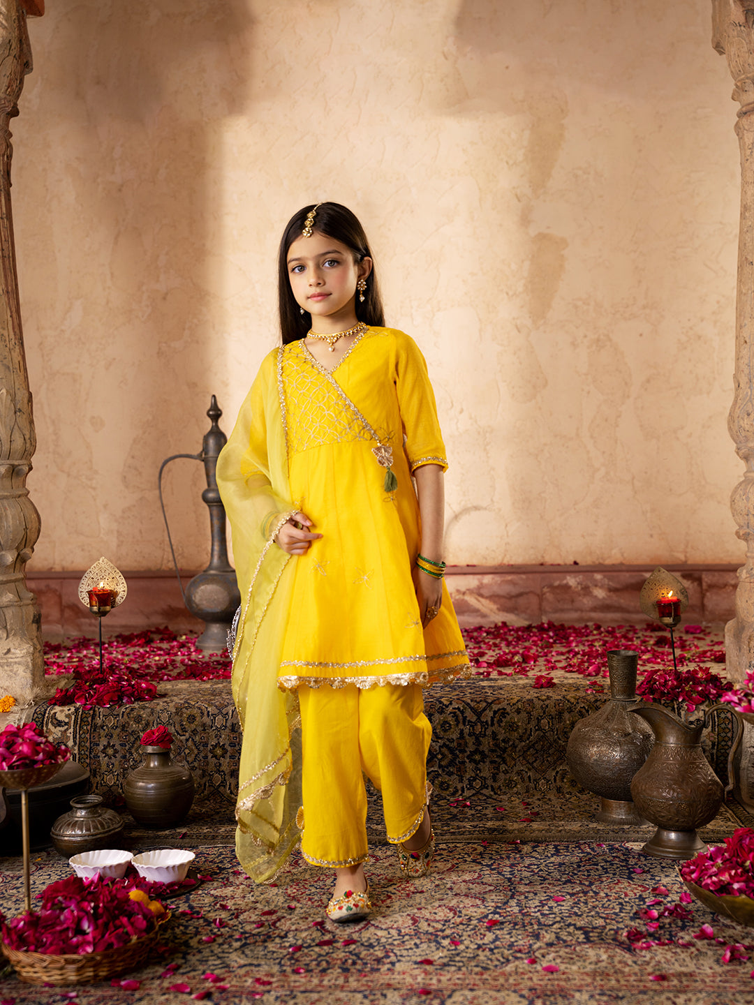 3-Piece Yellow Color Dupion Kurta & Cotton Payjama With Dupatta