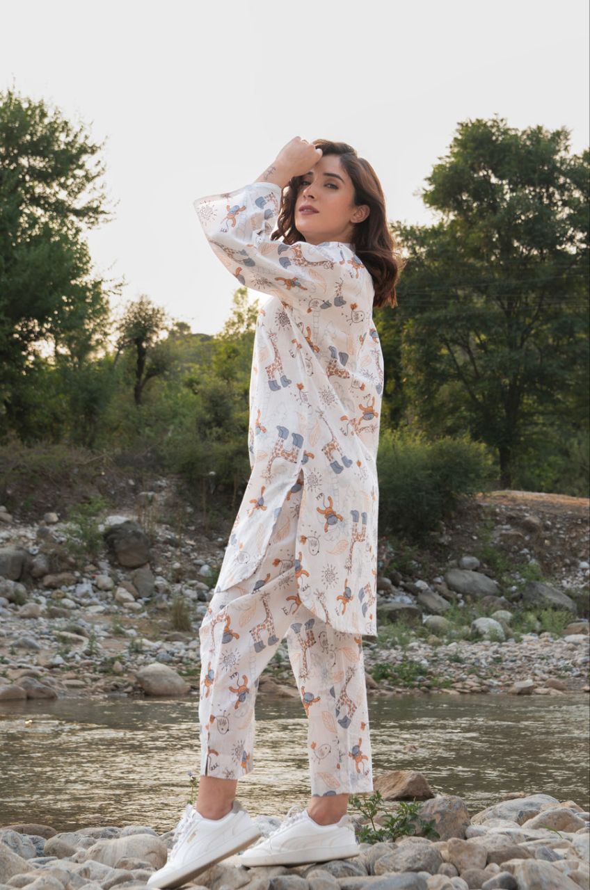 Printed White Rayon Co-ords Set