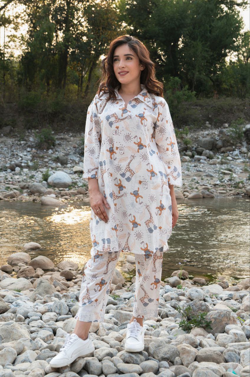 Printed White Rayon Co-ords Set