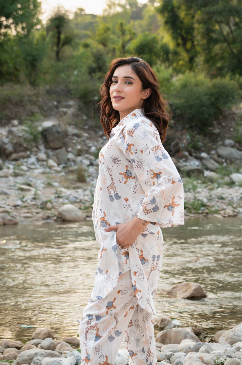 Printed White Rayon Co-ords Set