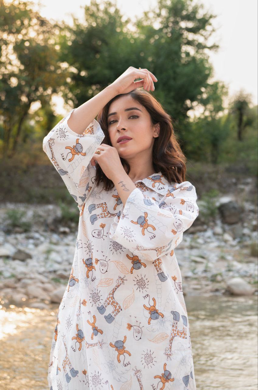 Printed White Rayon Co-ords Set