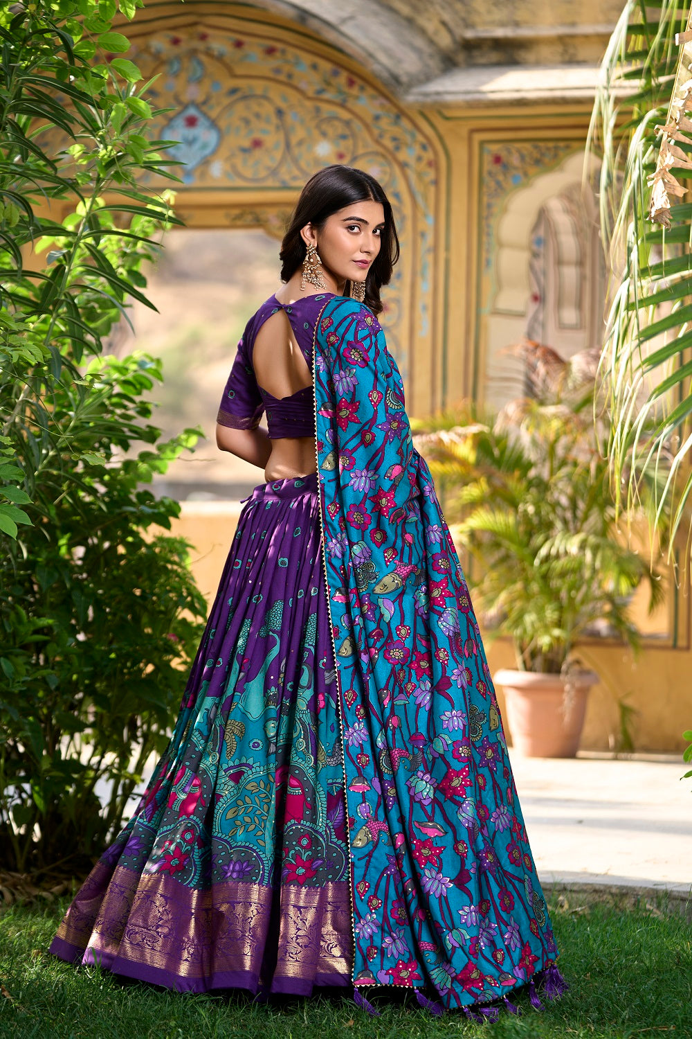 Womens Purple Dola Silk With Foil Print Lehenga Choli Set