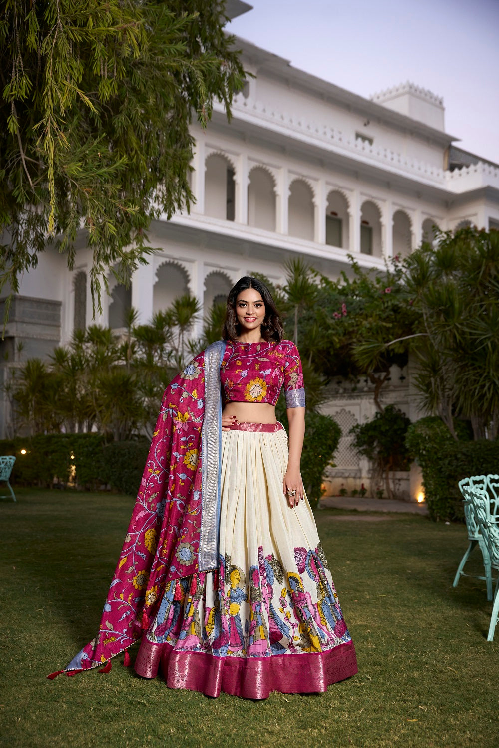 Womens White Dola Silk With Jacquard Lehenga Choli Set